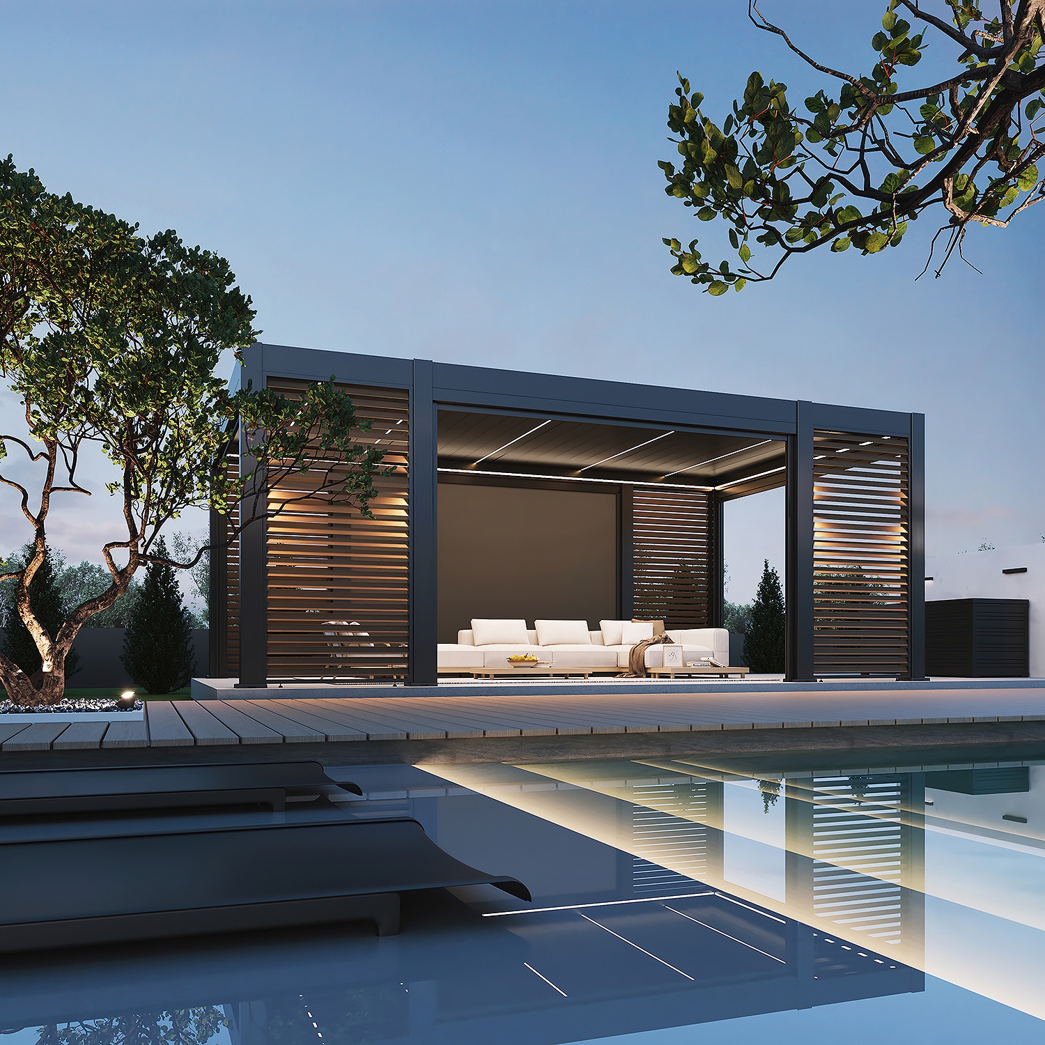 Weide Prestige Pavillon Alu Led 3,6 X 6,57 M +4X Lamellenwand+4X Sonnenrollo