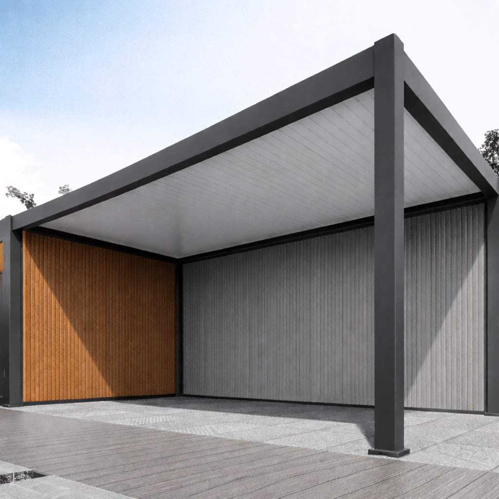 Weide WPC Wand f&uuml;r Carport | 3 Meter | 28 mm dick mit Verst&auml;rkungsstange? 