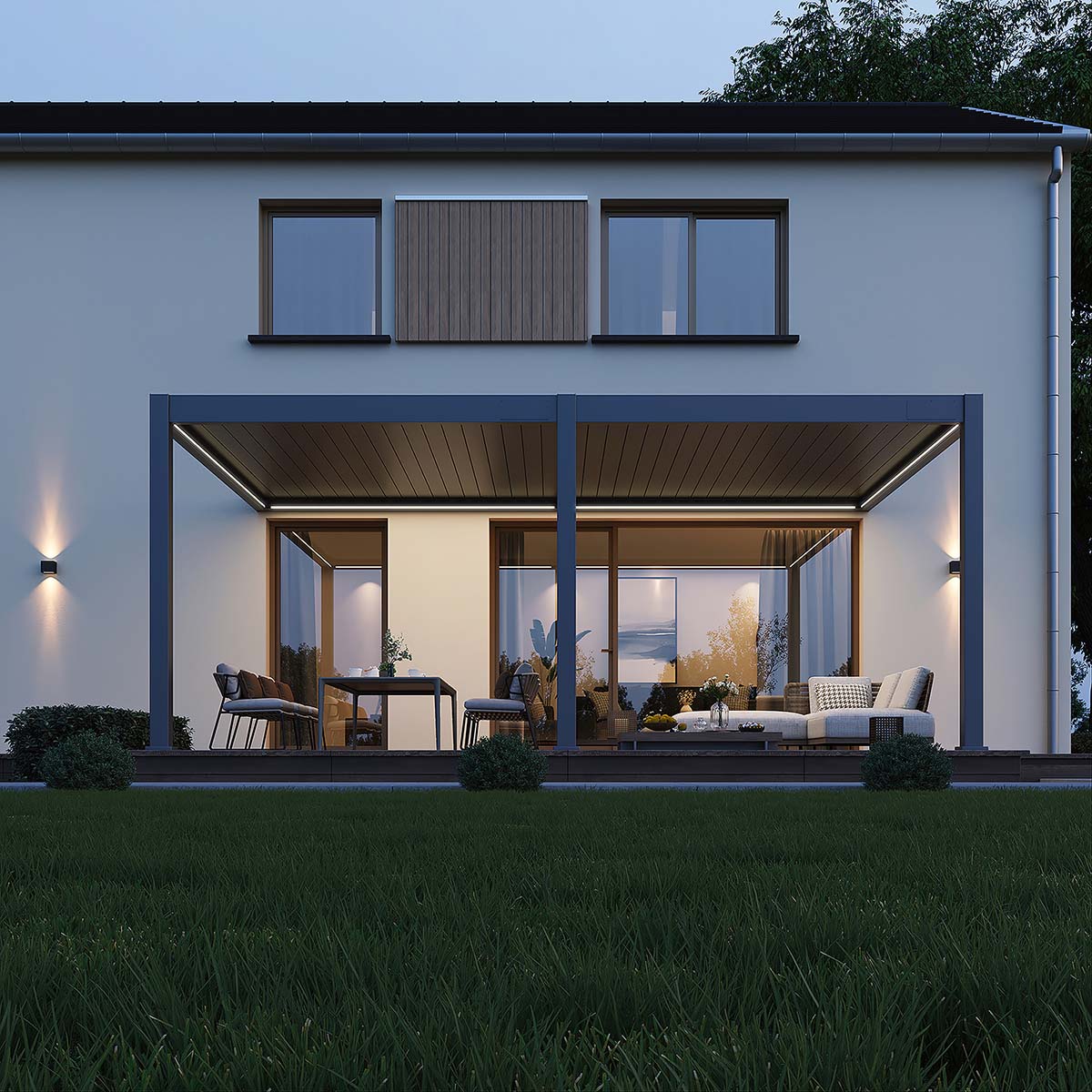 Weide E-Deluxe Plus | elektrische Wand Pergola mit LED | Voll Aluminium | 4 x 6 M | motorisiertes Lamellendach anthrazit? 