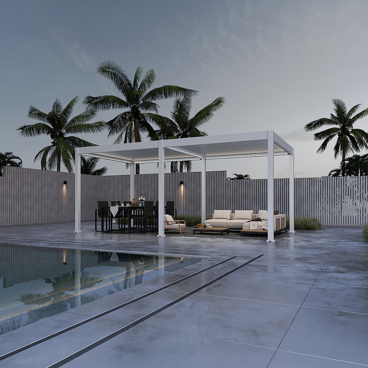 Weide E-Deluxe | elektrische Pergola mit LED | Voll Aluminium | 3 x 6 M | motorisiertes Lamellendach wei&szlig;? 