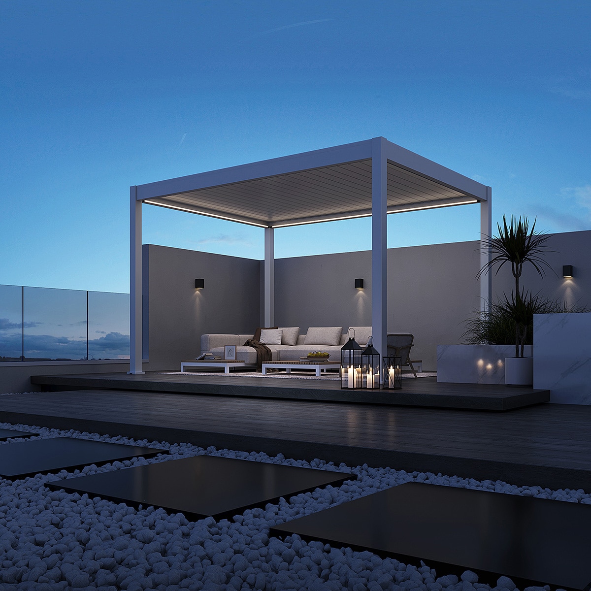 Weide E-Deluxe | elektrische Pergola mit LED | Voll Aluminium | 3 x 4 M | motorisiertes Lamellendach wei&szlig;? 