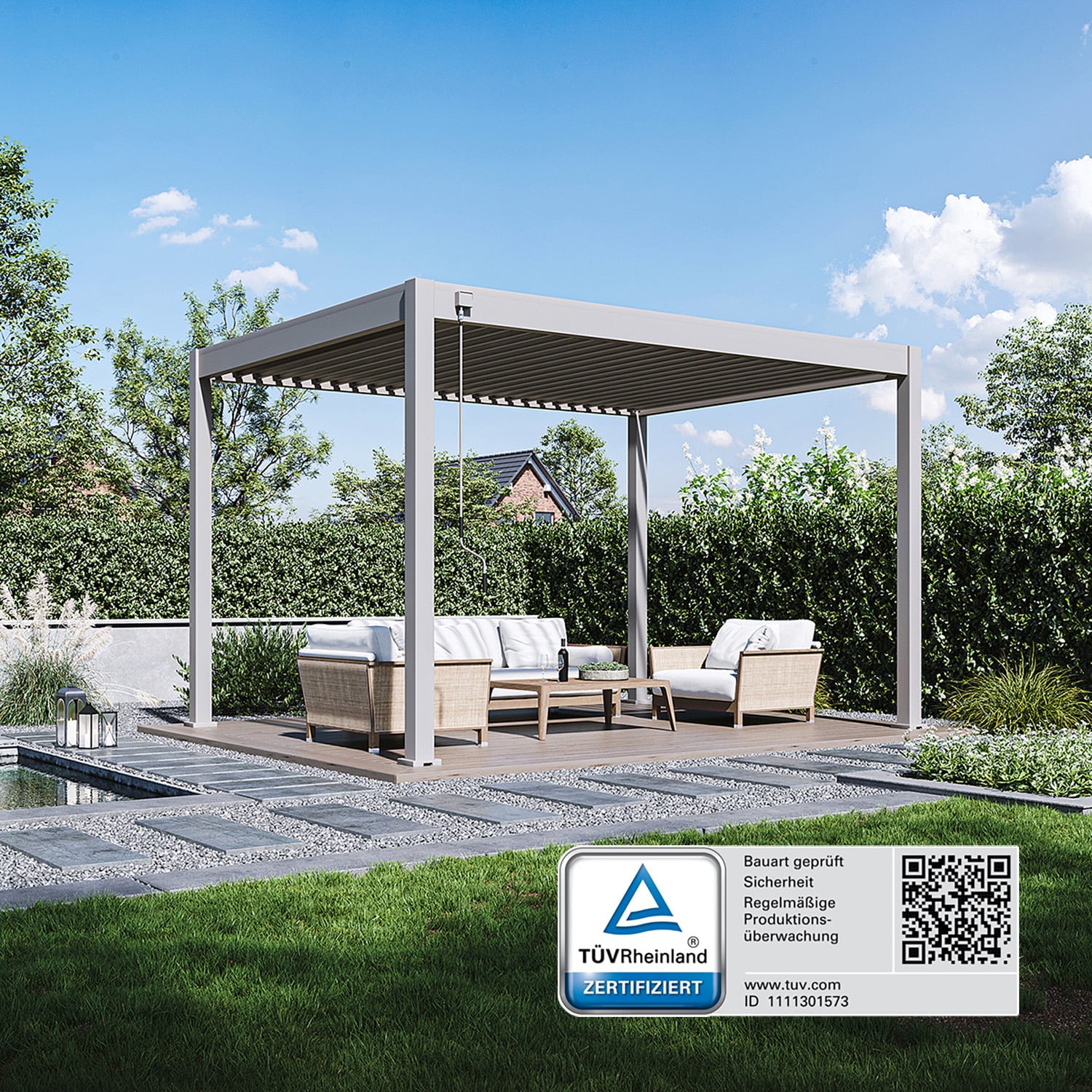 Weide Classic | Pergola Aluminium freistehend | 3 x 4 M | Lamellendach Ivory Sand? 