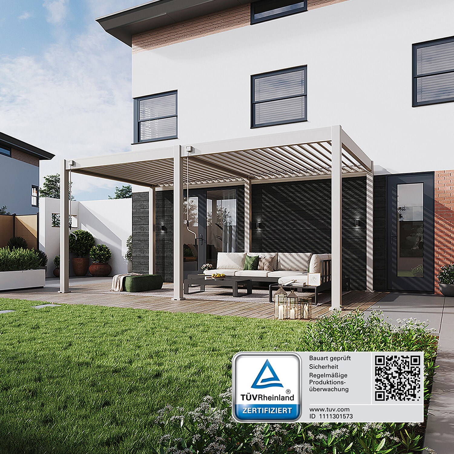 Weide Classic | Pergola Aluminium freistehend | 3 x 5,3 M | Lamellendach Ivory Sand? 