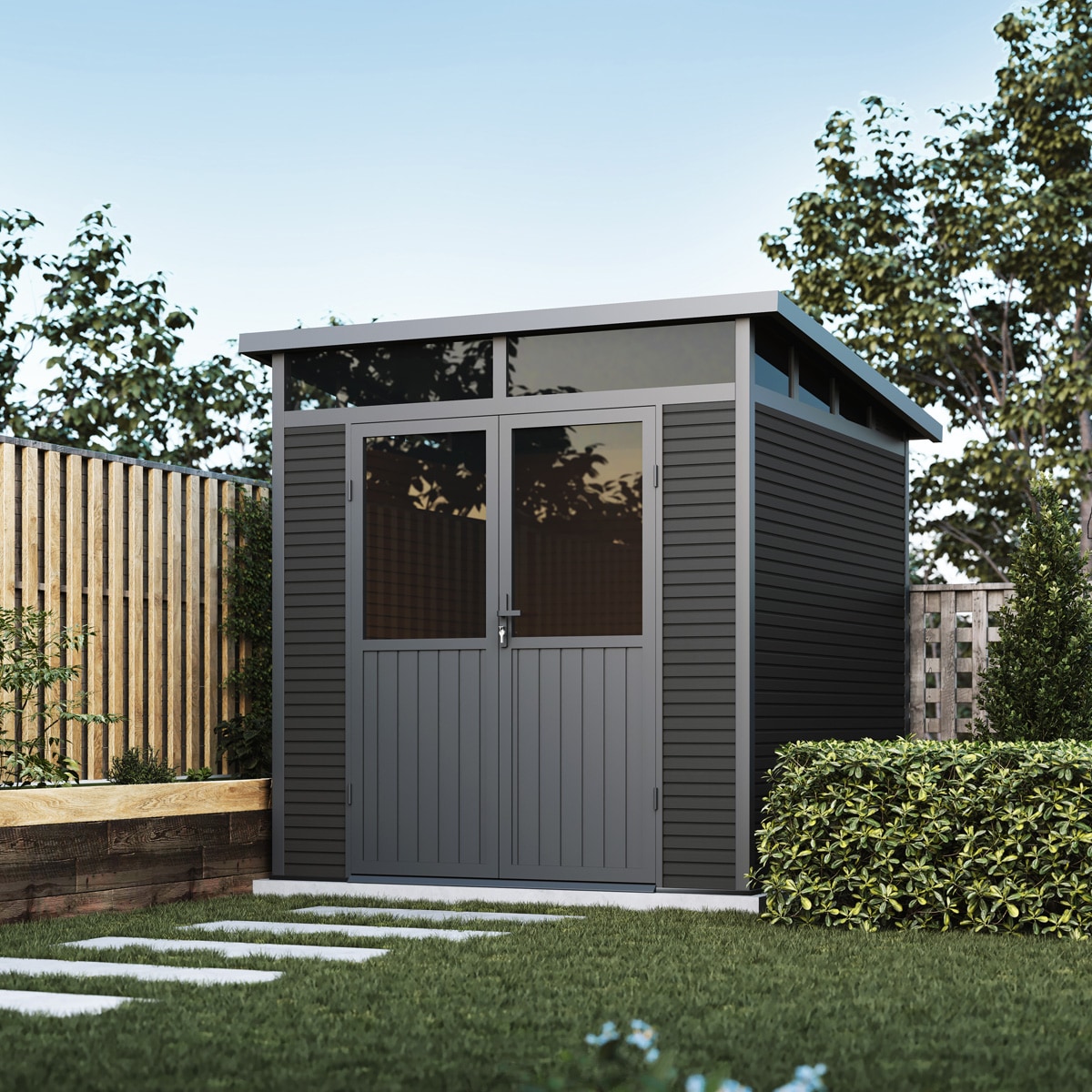 Weide Gartenhaus | Aluminium & WPC | Ger&auml;tehaus mit Doppelt&uuml;r | 218x218 cm | Wetterfest in Anthrazit? 