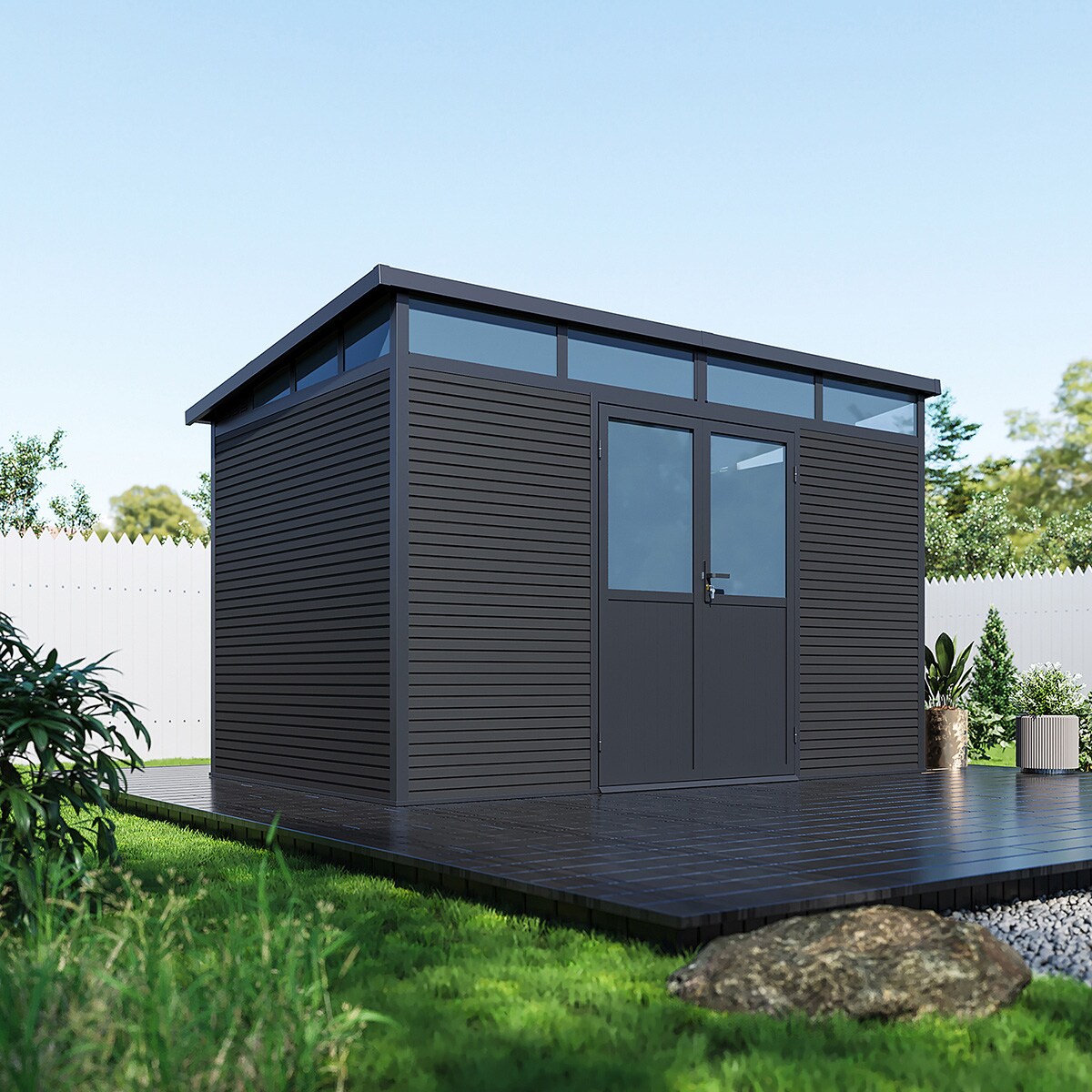 Weide Gartenhaus | Aluminium & WPC | Ger&auml;tehaus mit Doppelt&uuml;r | 338x218 cm | Wetterfest in Anthrazit? 