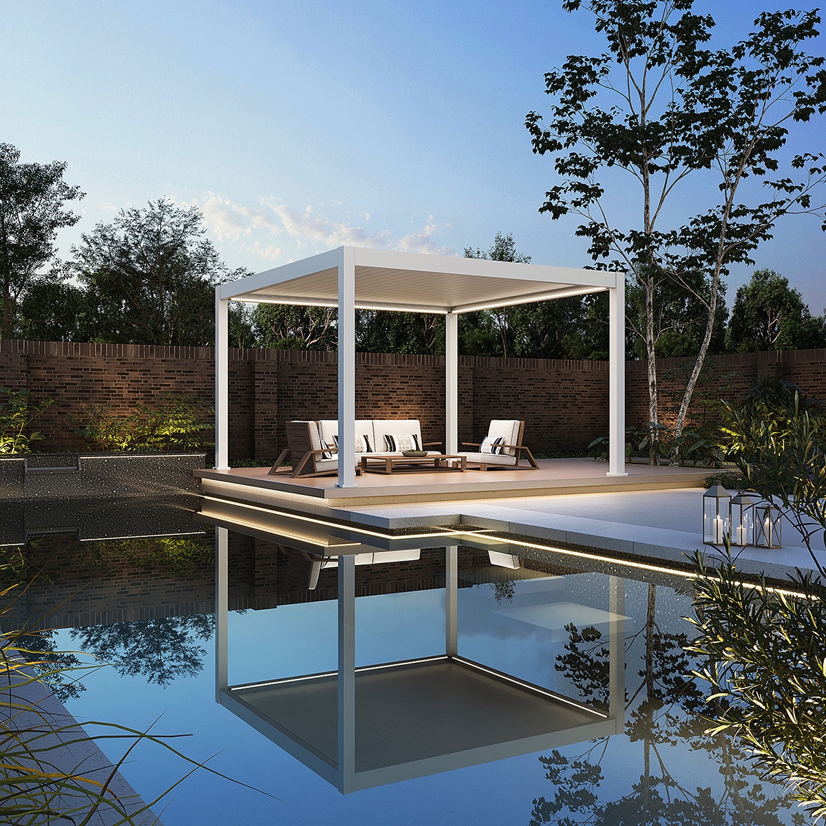 Weide E-Deluxe Plus | elektrische Pergola mit LED | Voll Aluminium | 4 x 4 M | motorisiertes Lamellendach wei&szlig;? 