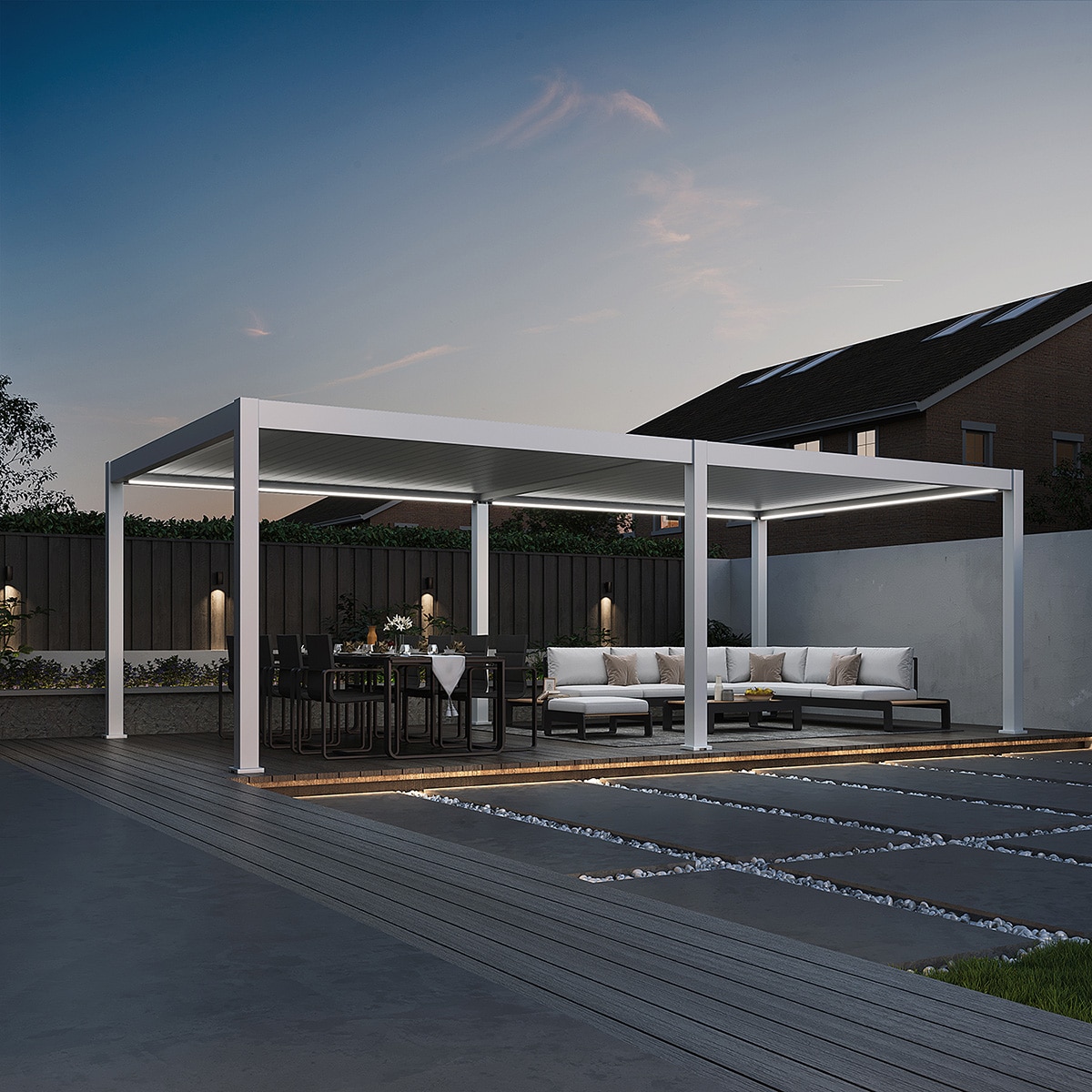 Weide E-Deluxe Plus | elektrische Pergola mit LED | Voll Aluminium | 4 x 8 M | motorisiertes Lamellendach wei&szlig;? 