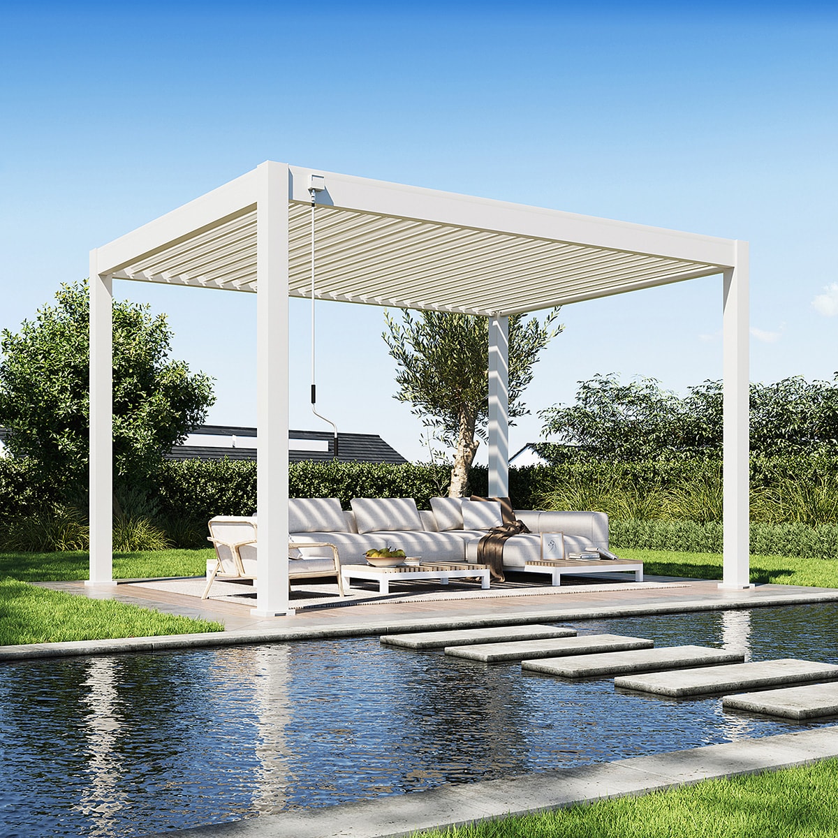 Weide Deluxe Plus Pergola Voll-Aluminium 3x4m mit Lamellendach freistehend wei&szlig;? 