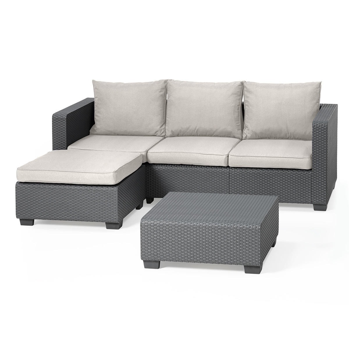 Allibert Salta Gartenm&ouml;bel Set 3 tlg. | mit Gartensofa, Hocker und Esstisch | Rattanoptik, wetterfest | Final Sale 