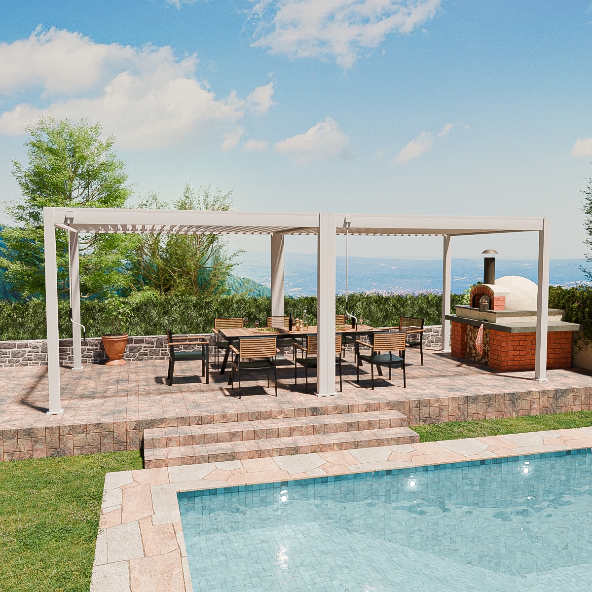 Weide Classic Pergola Aluminium Freistehend 3 X 7,2 M Weiß