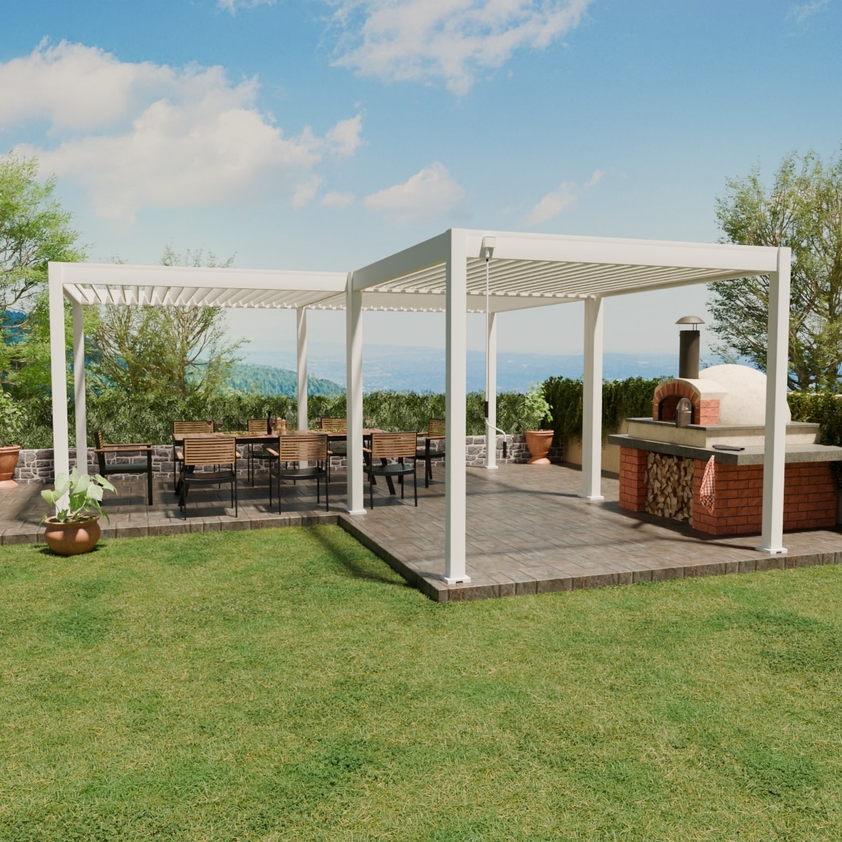 Weide Deluxe Mit Classic Pergola 6 X 6 M Weiß Lamellendach