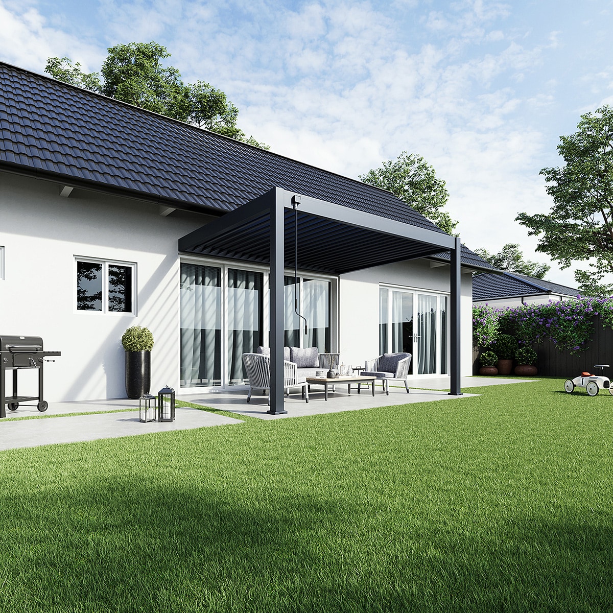 Weide Deluxe | Wand Pergola | Voll Aluminium | 3 x 3,6 M | Lamellendach anthrazit? 