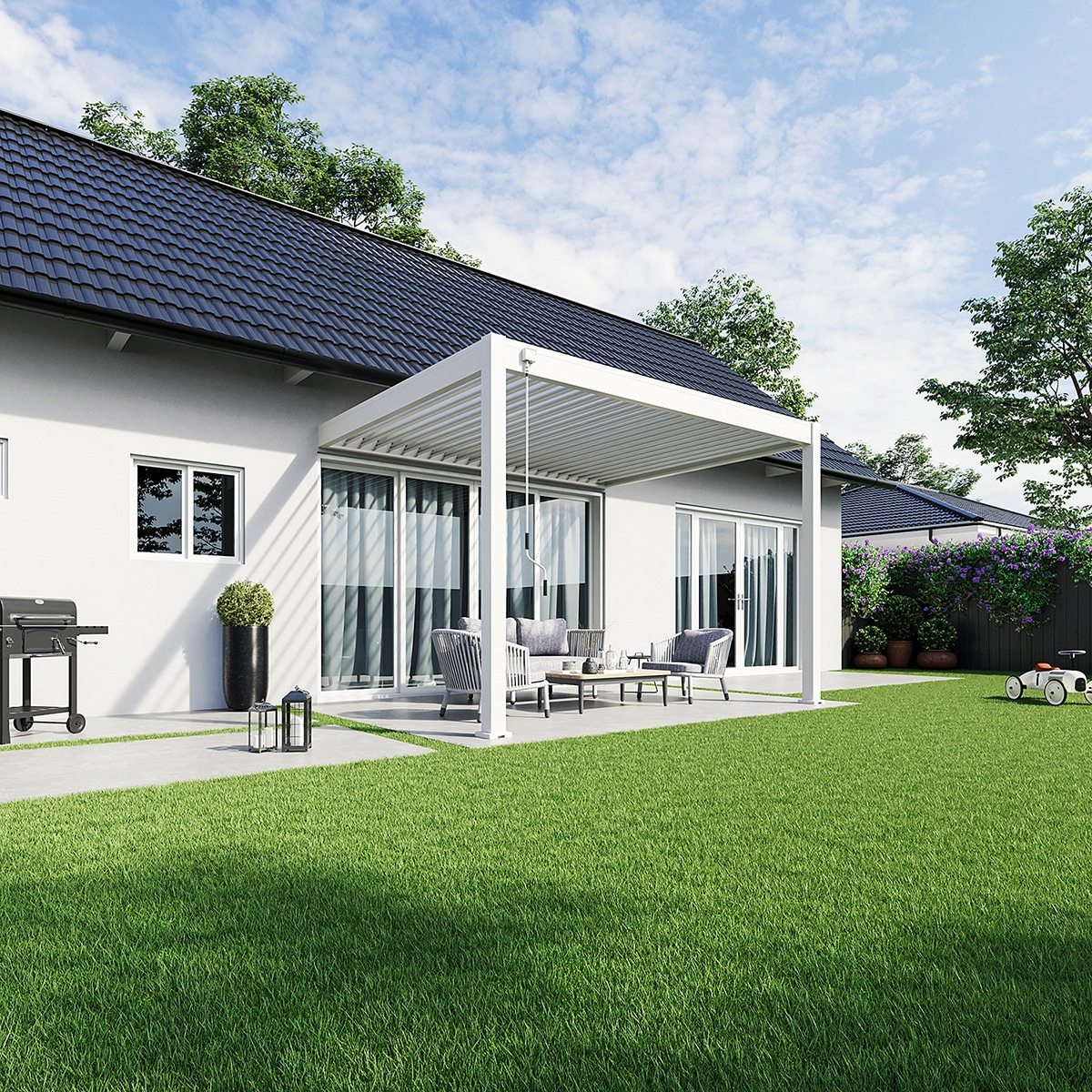 Weide Deluxe | Wand Pergola | Voll Aluminium | 3 x 3,6 M | Lamellendach wei&szlig;? 