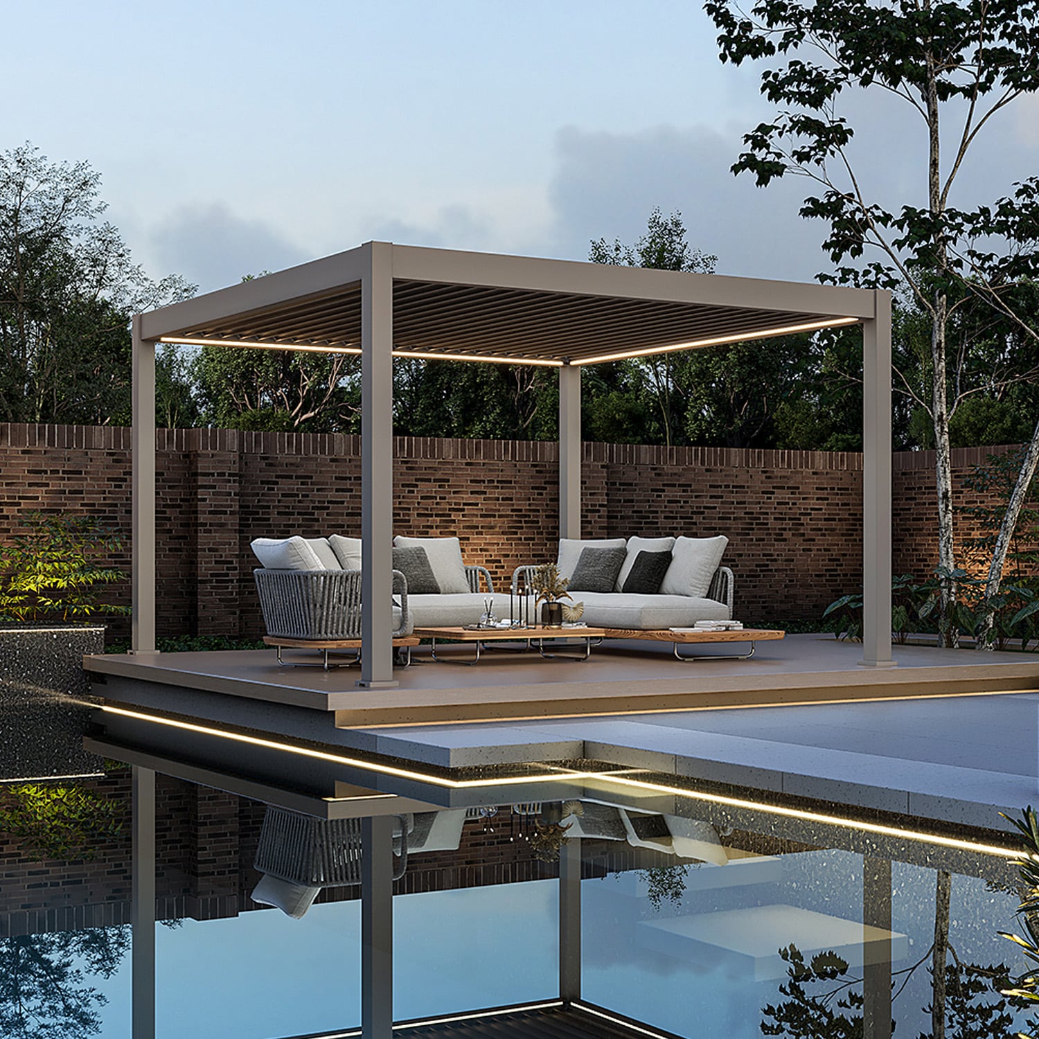 Weide E-Deluxe Plus | elektrische Pergola mit LED | Voll Aluminium | 4 x 4 M | motorisiertes Lamellendach Ivory Sand? 