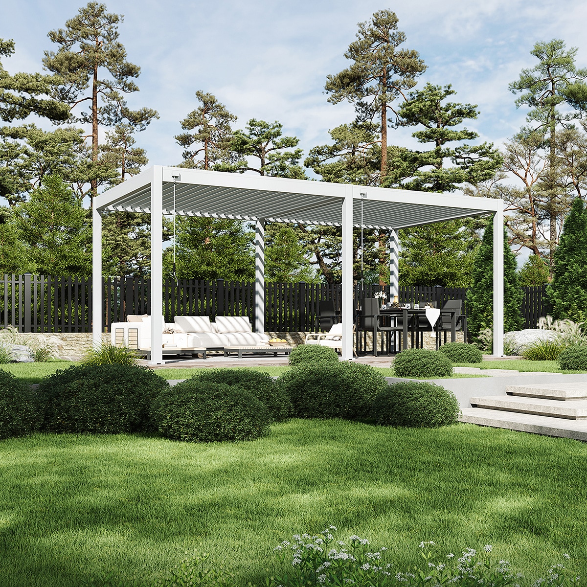 Weide Classic | Pergola Aluminium freistehend | 3 x 6 M | Lamellendach wei&szlig;? 