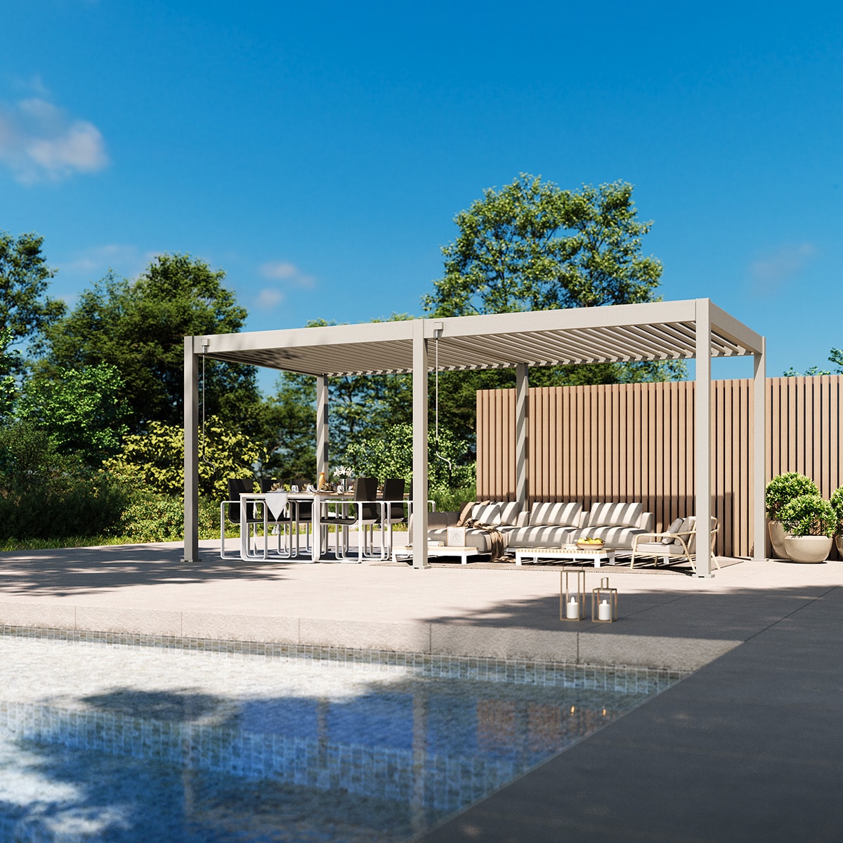Weide Classic | Pergola Aluminium freistehend | 3 x 6 M | Lamellendach Ivory Sand? 