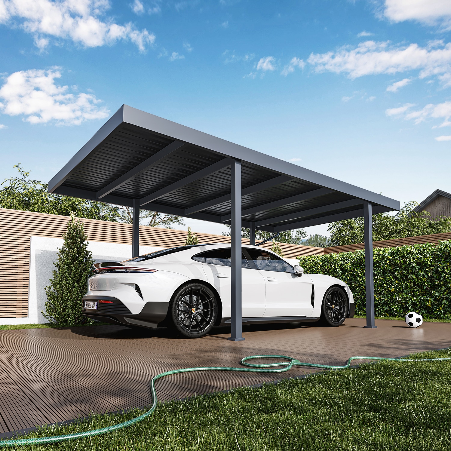 Weide Metta Stahl-Carport 3,2 X 5,5 M Mit Pultdach In Anthrazitanthrazit 3.2 X 5.5 Meter 