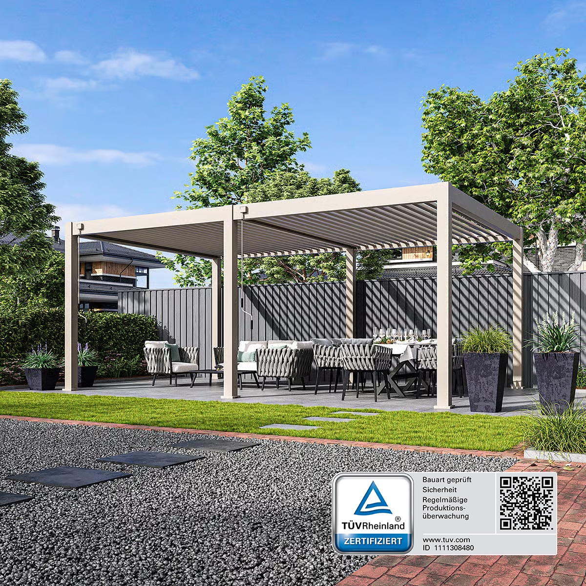 Weide Deluxe Plus | Pergola Voll Aluminium freistehend | 4 x 6 M | Lamellendach Ivory Sand? 