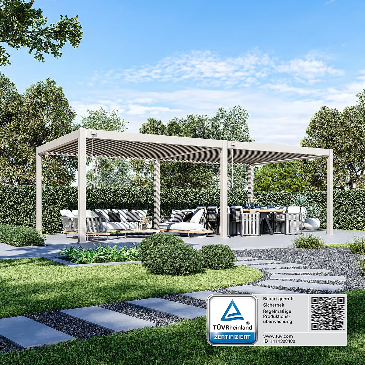 Weide Deluxe Plus | Pergola Voll Aluminium freistehend | 4 x 8 M | Lamellendach Ivory Sand? 