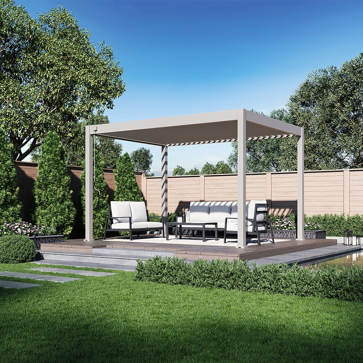 Weide Deluxe Plus | Pergola Voll Aluminium freistehend | 3 x 4 M | Lamellendach Ivory Sand? 