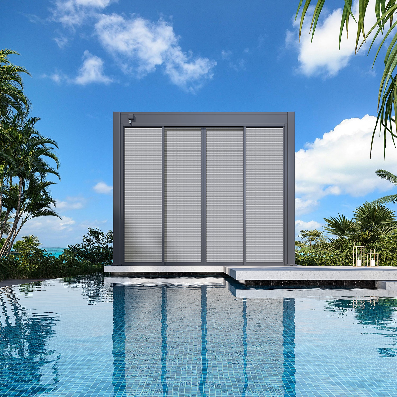 Weide Slim Frame Schiebepaneel Textil anthrazit f&uuml;r Pergola?3.0 Meter Anthrazit 
