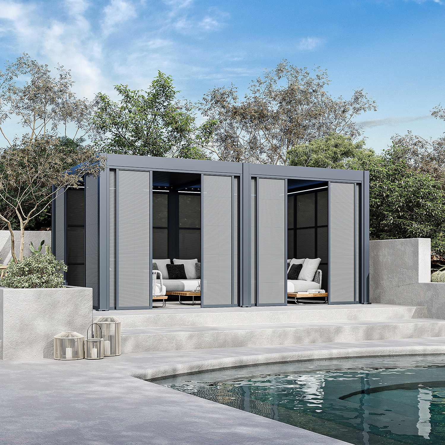 Weide Slim Frame Schiebepaneel Textil anthrazit f&uuml;r Pergola?3.6 Meter Anthrazit 