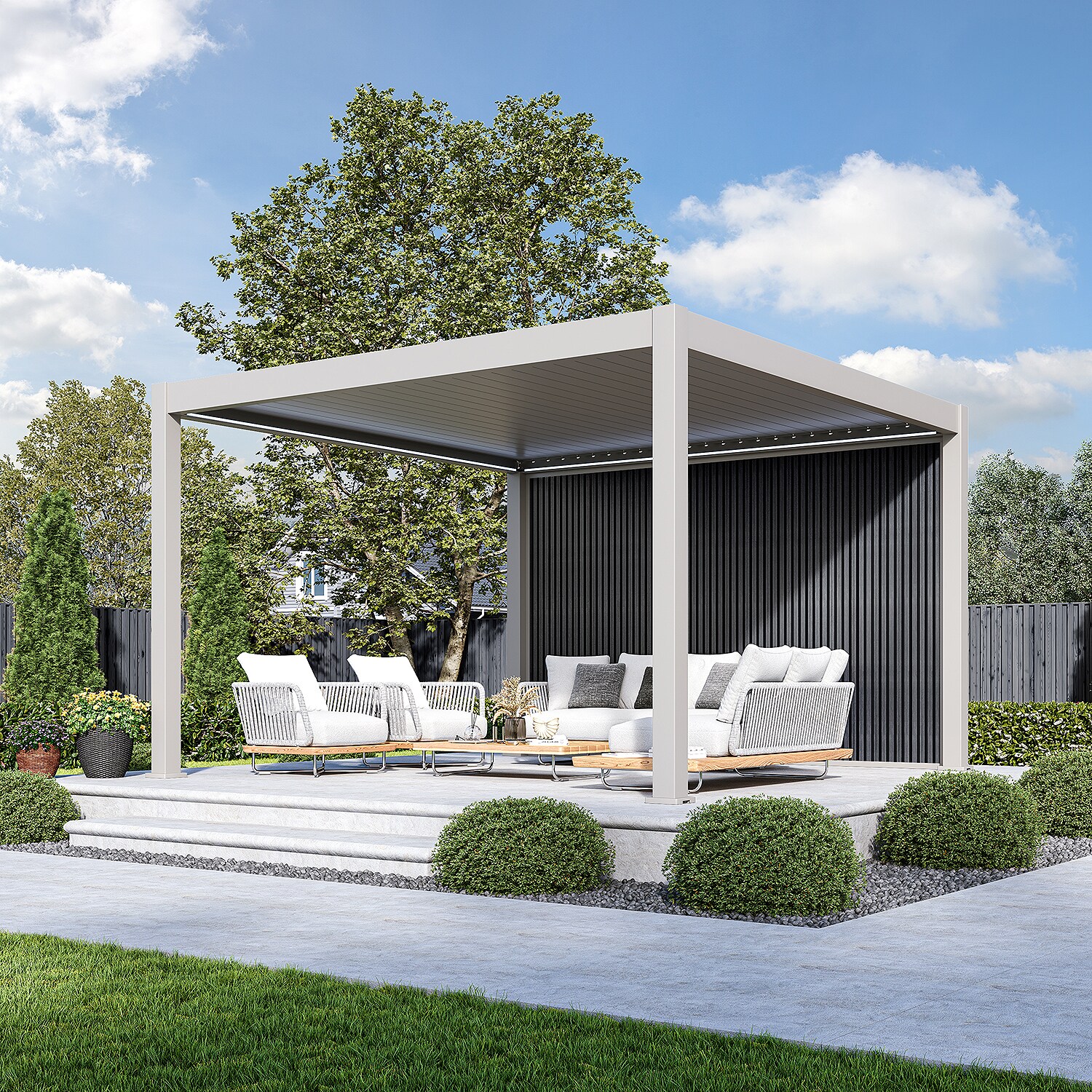 Weide Sichtschutzwand Anthrazit – Pergola Seitenwand Aus Wpc Lamellen & Windschutzsand 4.0 M