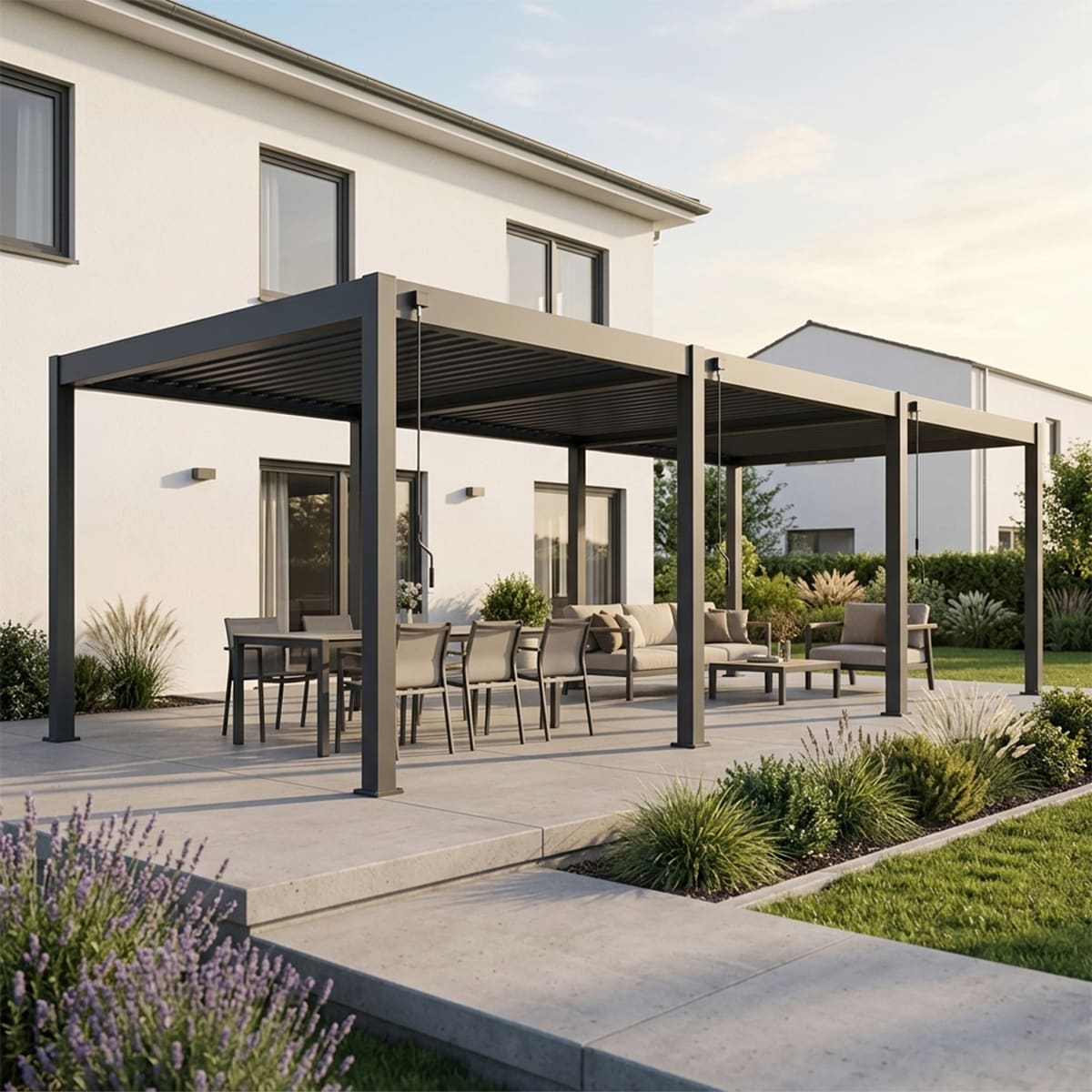 Weide Classic Pergola Aluminium 3x9m mit Lamellendach freistehend anthrazit 