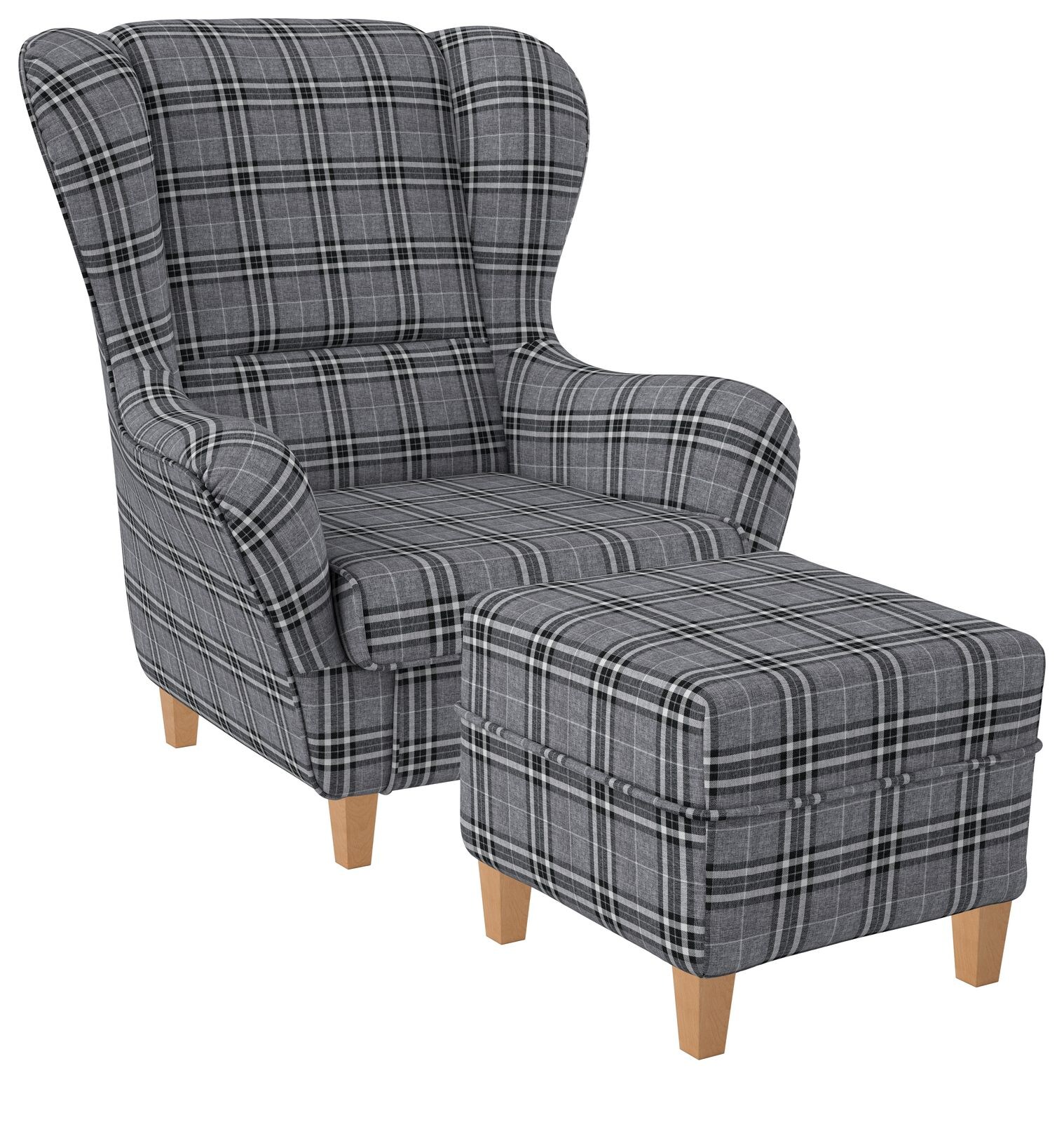 Supellex Sofia Ohrensessel mit Hocker Design Oxford Grau