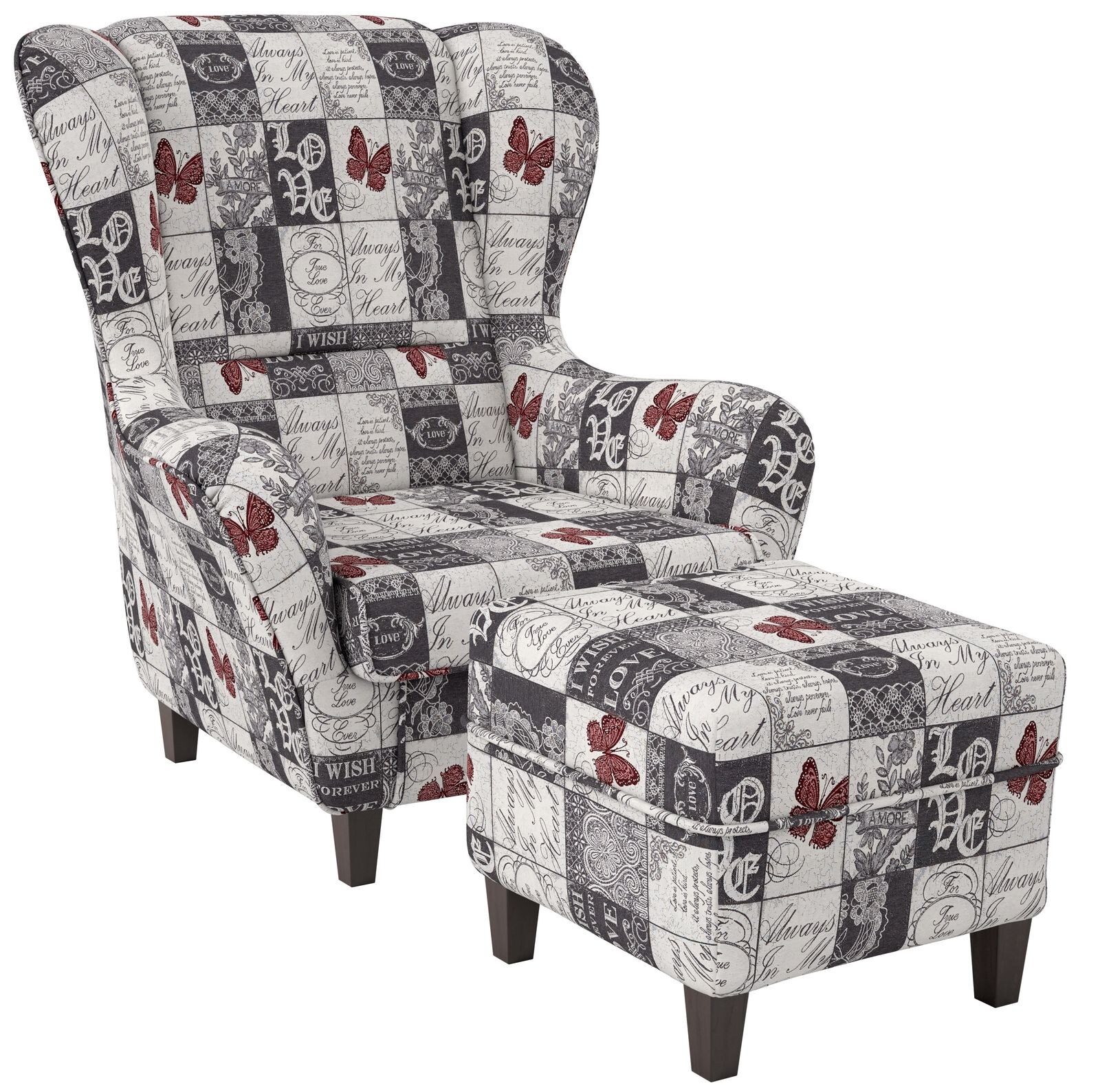 Supellex Ohrensessel mit Hocker Design Patchwork Love