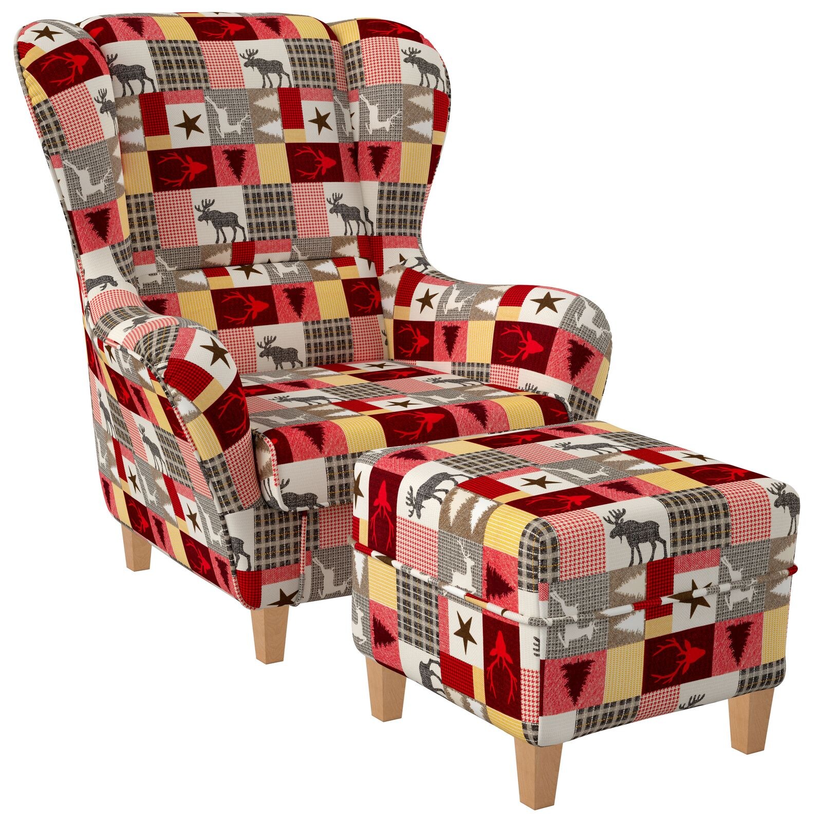 Supellex Sofia Ohrensessel mit Hocker Design Schwedisch Landhaus, Weihnacht