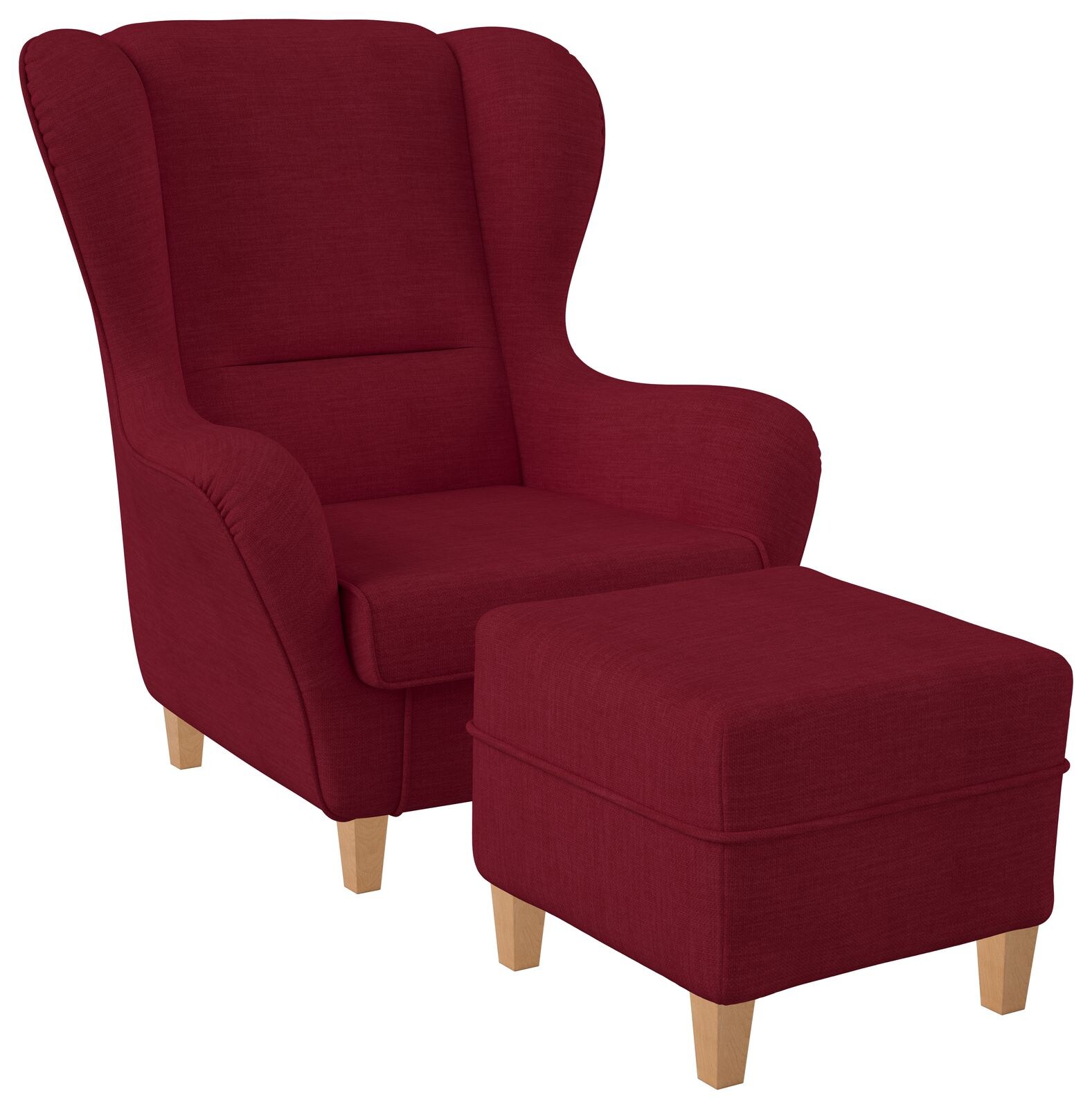 Supellex Sofia Ohrensessel mit Hocker Design Vienna Rubin-Rot