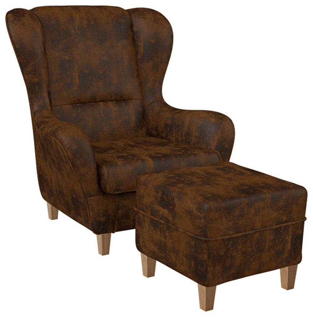 Supellex Sofia Ohrensessel mit Hocker Design Kunstleder Hellbraun