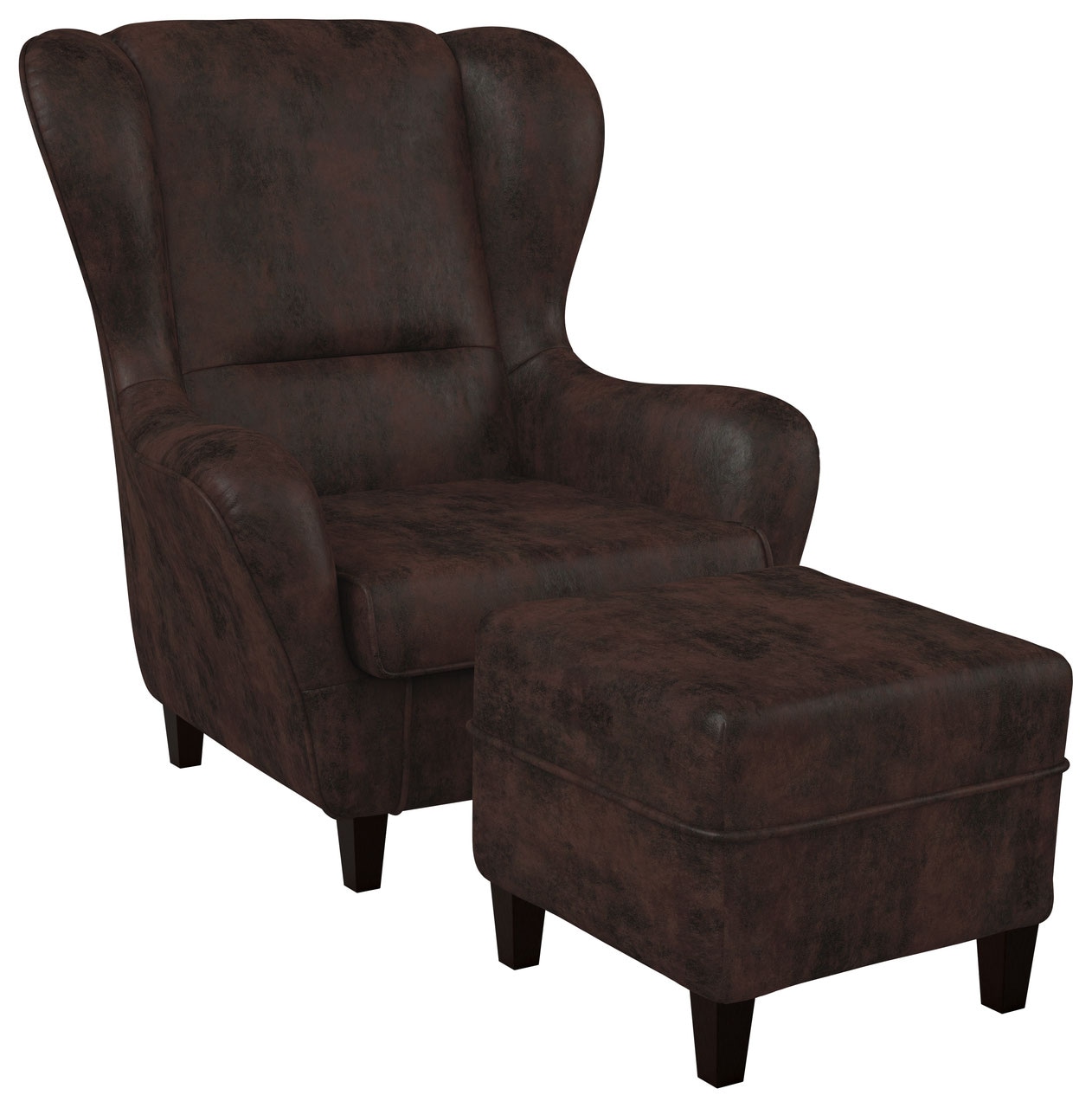Supellex Sofia Ohrensessel mit Hocker Design Kunstleder Braun