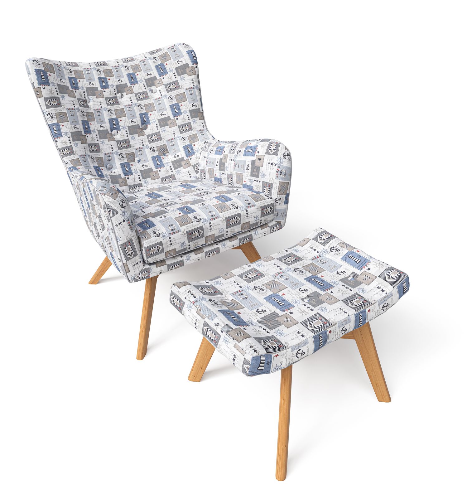 Supellex Sessel Manhattan mit Hocker | Design Patchwork maritime Motive? 