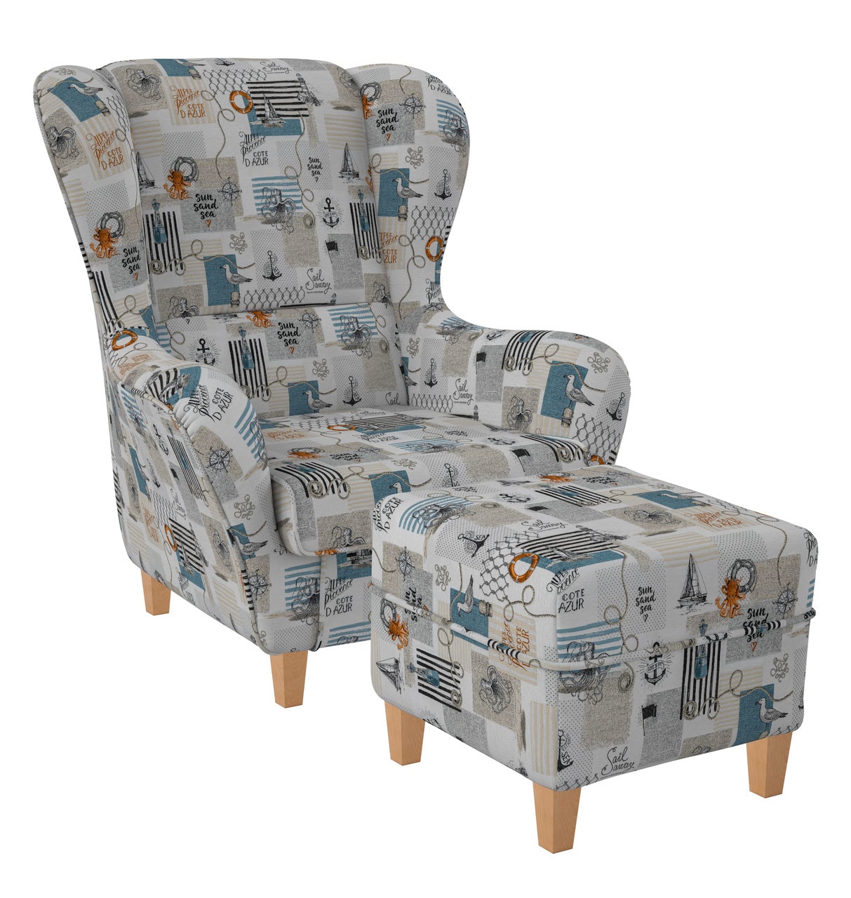 Supellex Sofia Ohrensessel mit Hocker | Design Patchwork C&ocirc;te D'Azur? 