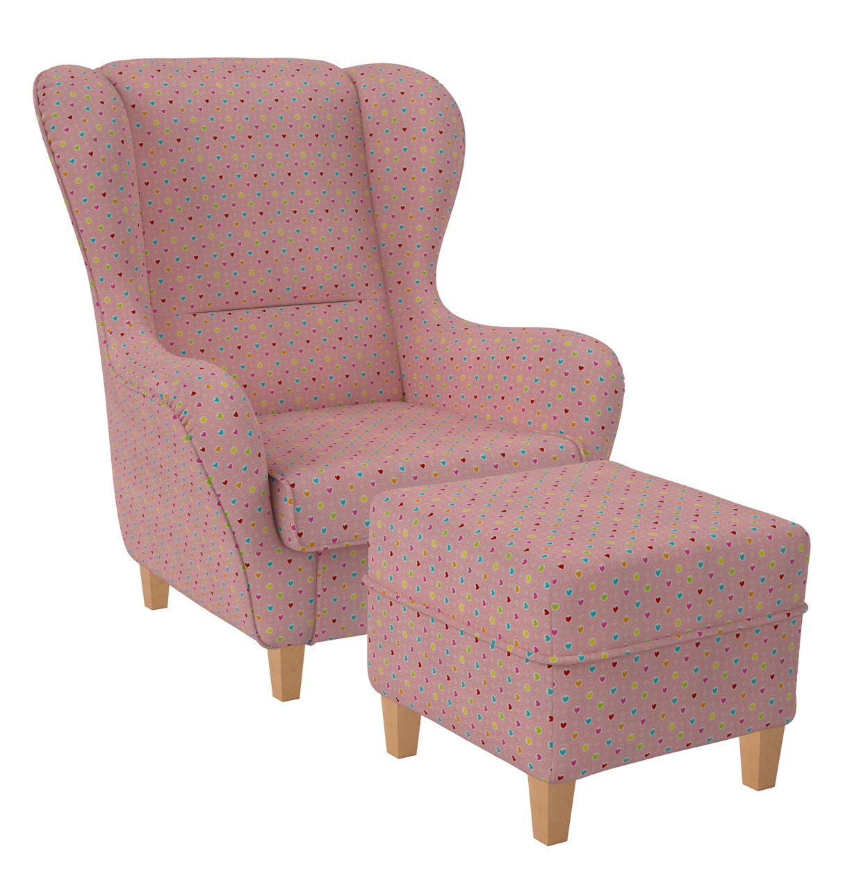 Supellex Sofia Ohrensessel mit Hocker Design Herzchen Rosa