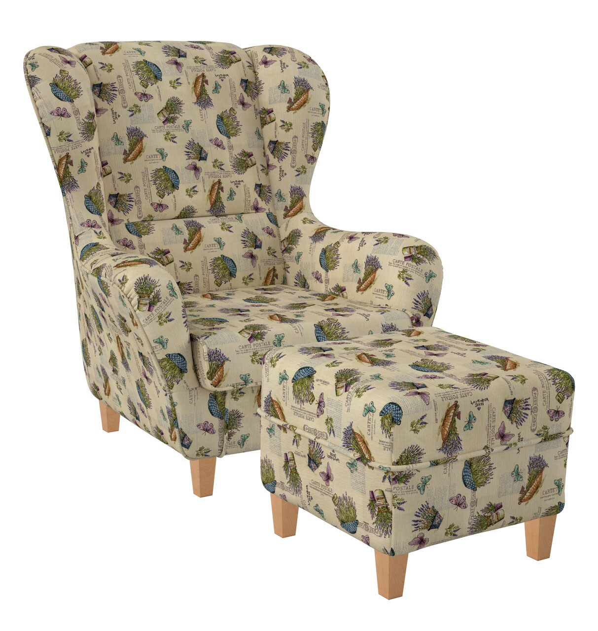 Supellex Sofia Ohrensessel mit Hocker Design Provence Lavendel
