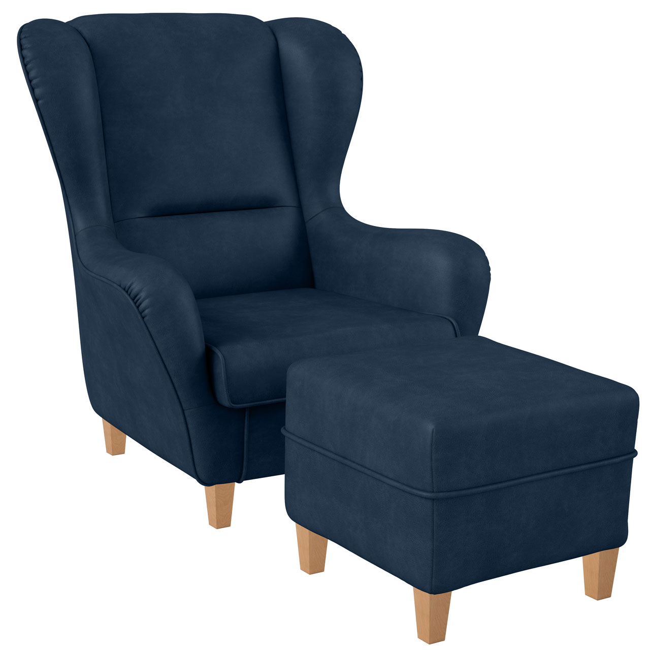 Supellex Sofia Ohrensessel mit Hocker | Design Kunstleder Milano Blau? 