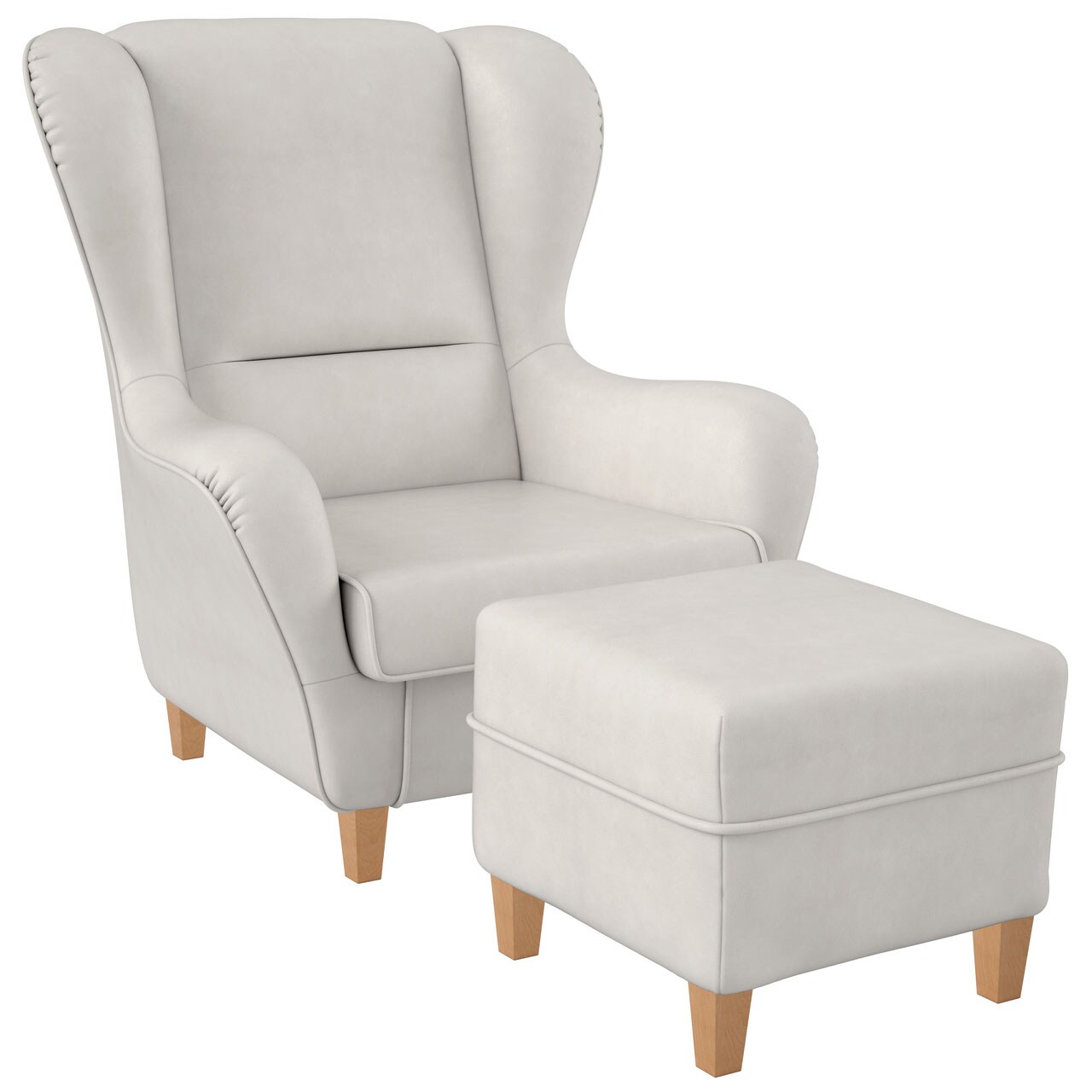 Supellex Sofia Ohrensessel mit Hocker Design Kunstleder Milano Weiß