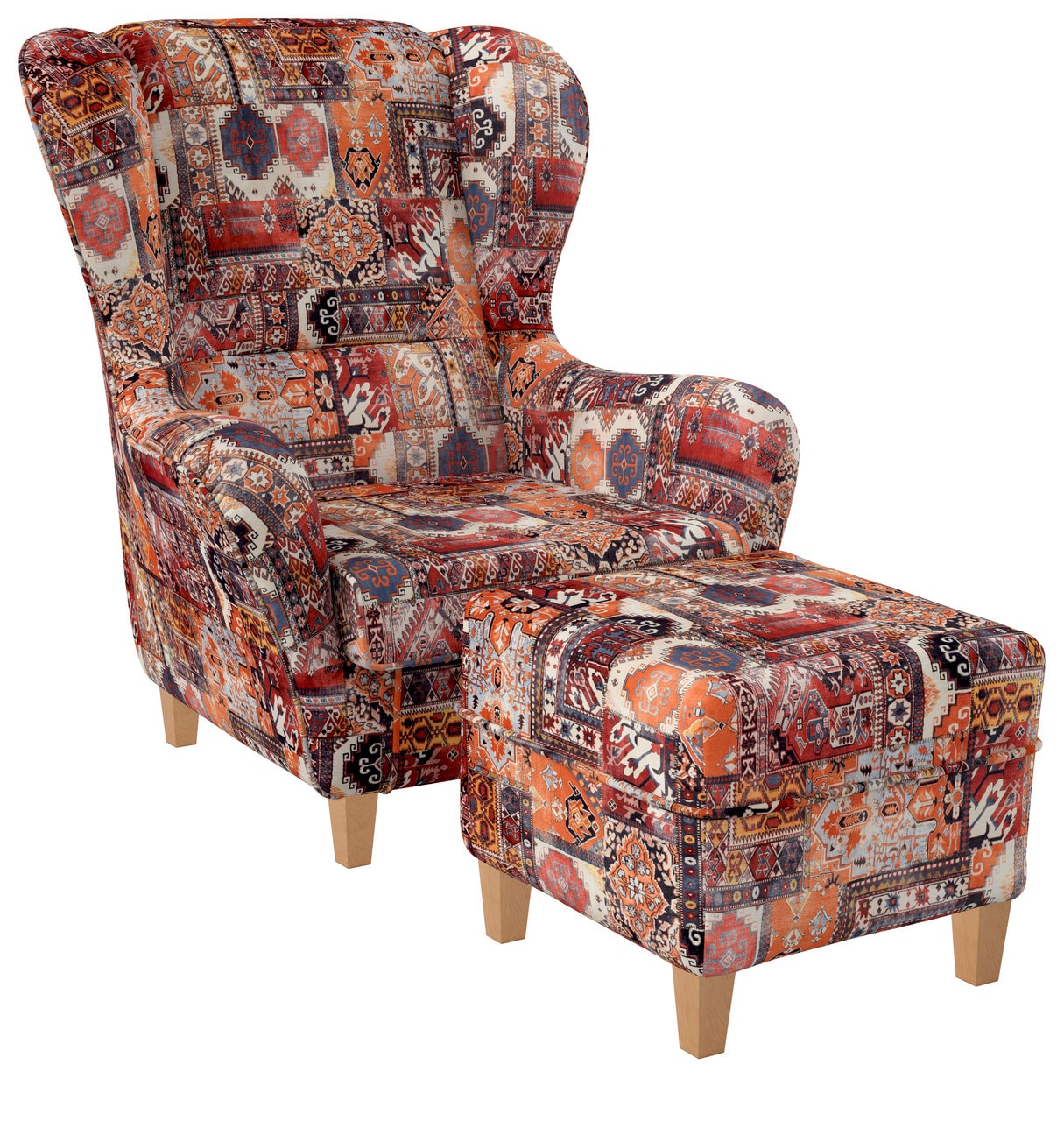 Supellex Sofia Ohrensessel mit Hocker Samt-Velours Orient Terra