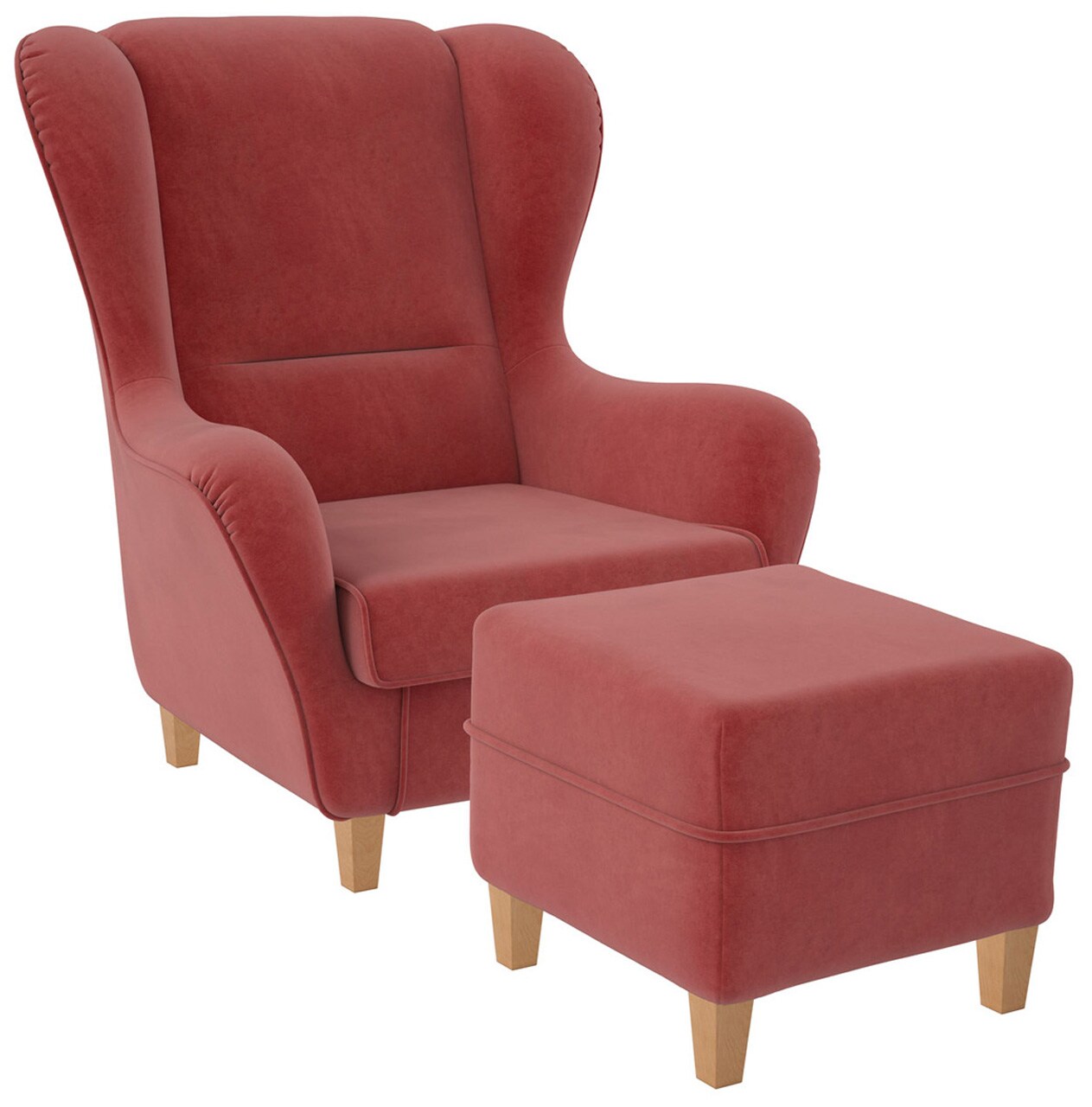 Supellex Sofia Ohrensessel mit Hocker Design Samt Altrosa