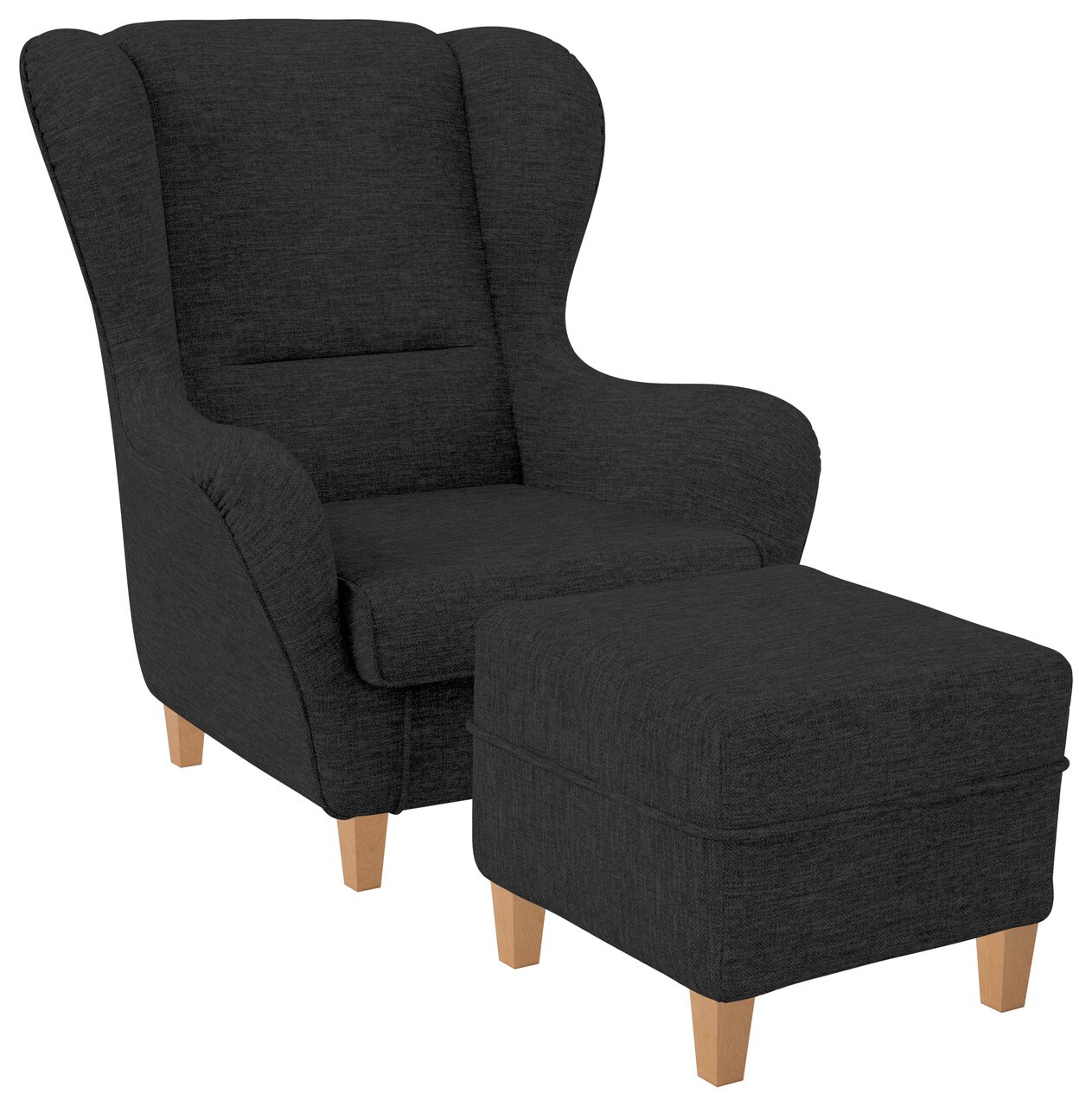 Supellex Sofia Ohrensessel mit Hocker Design Vienna Webstoff Grau
