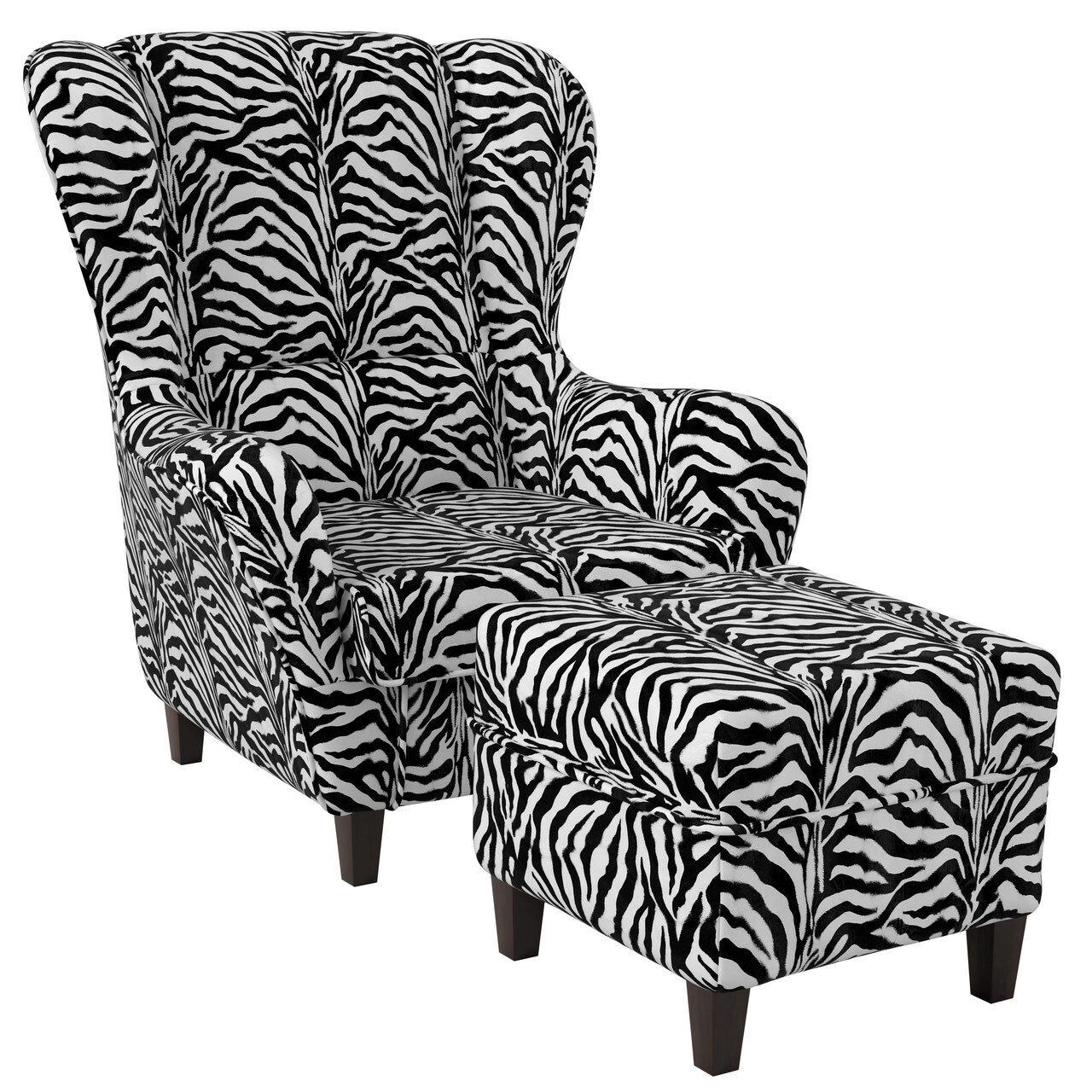 Supellex Sofia Ohrensessel mit Hocker Design Tierfellimitat Zebra