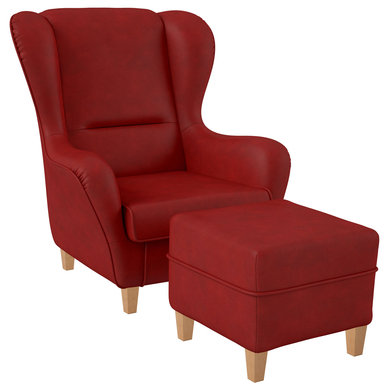 Supellex Sofia Ohrensessel mit Hocker | Design Kunstleder Milano Rot? 