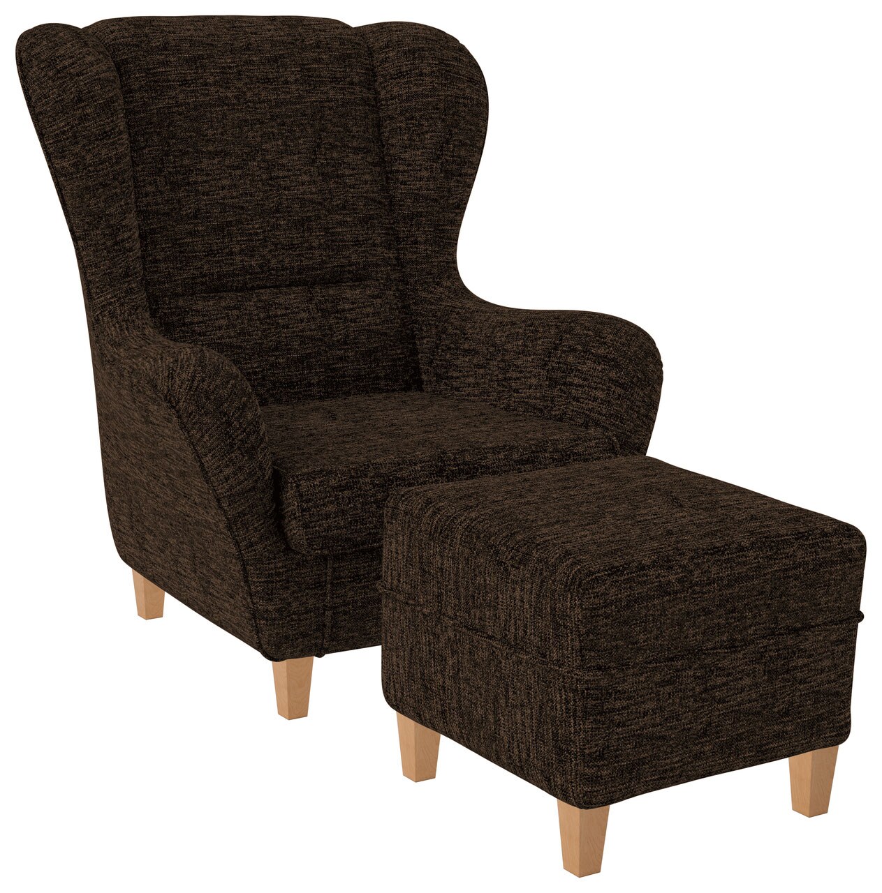 Supellex Sofia Ohrensessel mit Hocker Webstoff Vienna Mocca