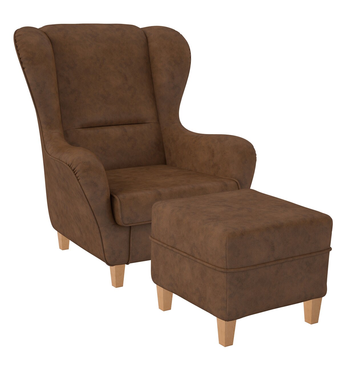 Supellex Sofia Ohrensessel mit Hocker Design Kunstleder Texas Rehbraun