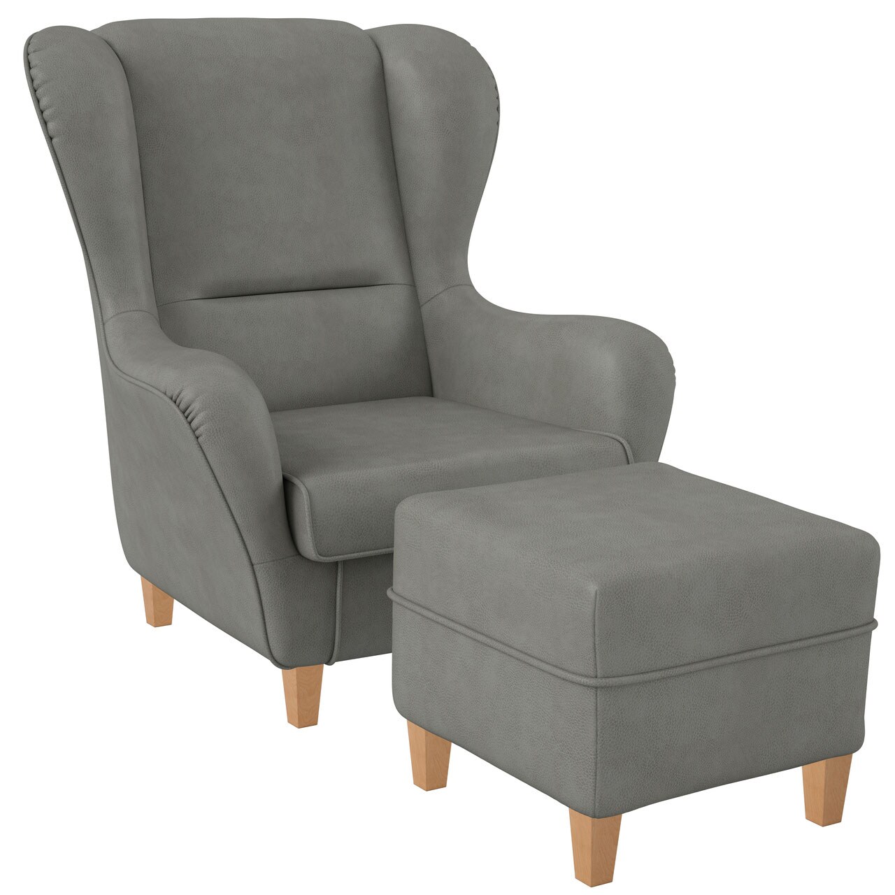 Supellex Sofia Ohrensessel mit Hocker Design Kunstleder Milano Grau