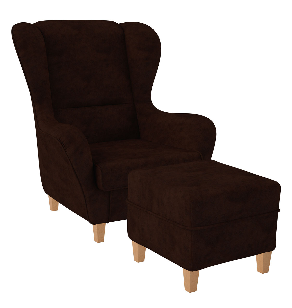 Supellex Sofia Ohrensessel mit Hocker | Design Kunstleder Texas Schoko? 