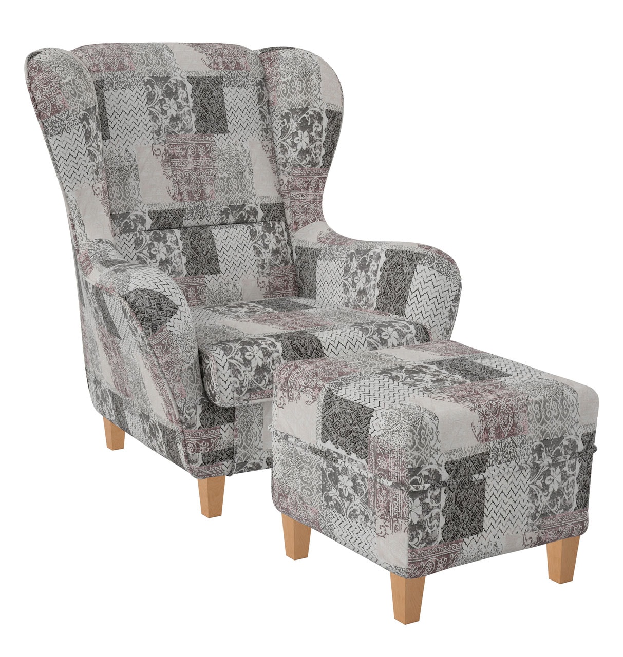 Supellex Sofia Ohrensessel mit Hocker | Design Jakarta Perlwei&szlig; Rosig? 
